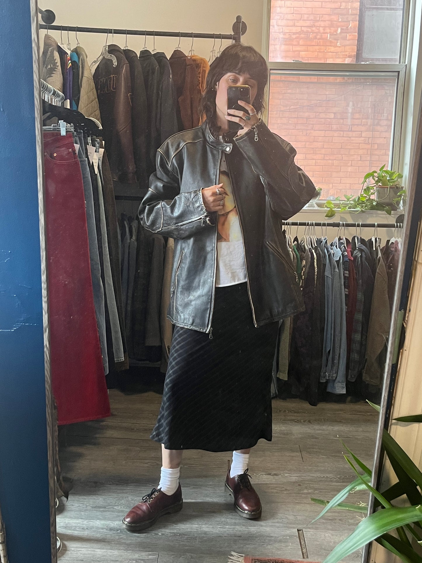90’s Vintage Black Faded Leather Bomber Jacket / Size XXL