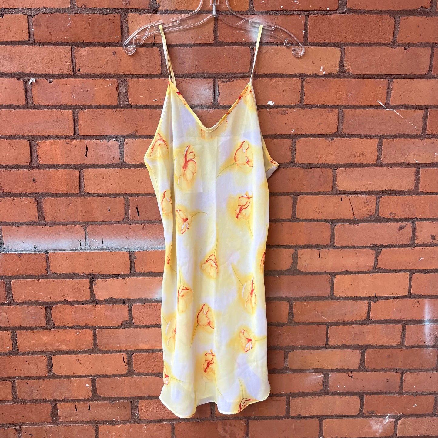 90’s Vintage Yellow & White Floral Sheer Slip Dress / Size M - L