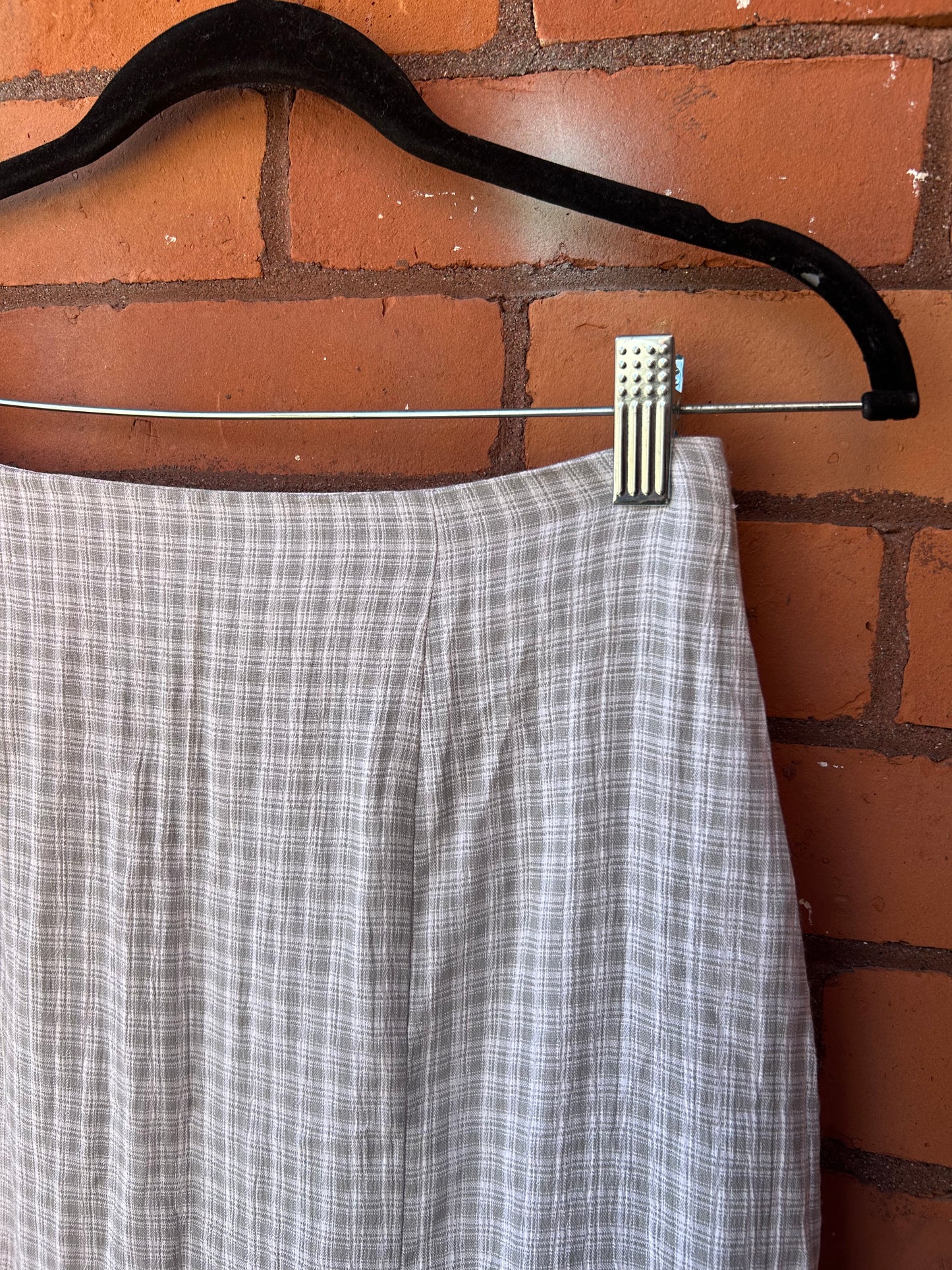 90’s Vintage Grey & White Plaid Maxi Skirt / 26 Waist
