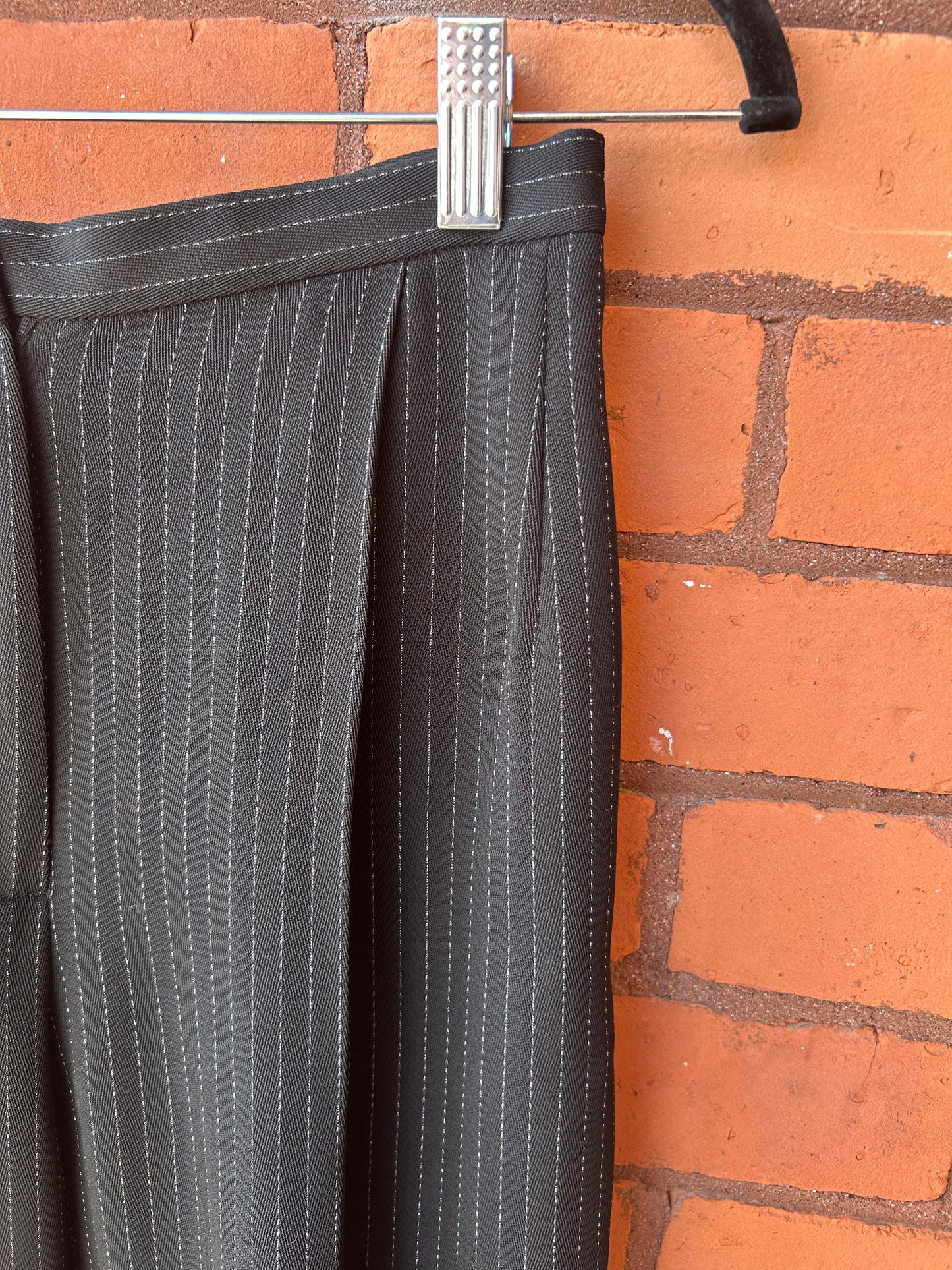 90’s Vintage Black Pinstripe Pleated Trousers / 28 Waist