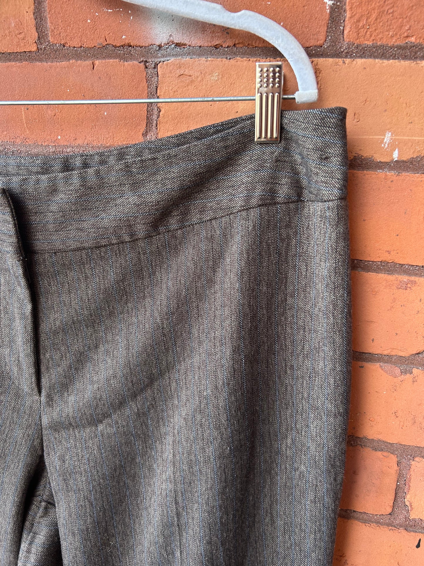 Y2K Vintage Brown Pinstripe Mid Rise Straight Leg Trousers / 40 Waist