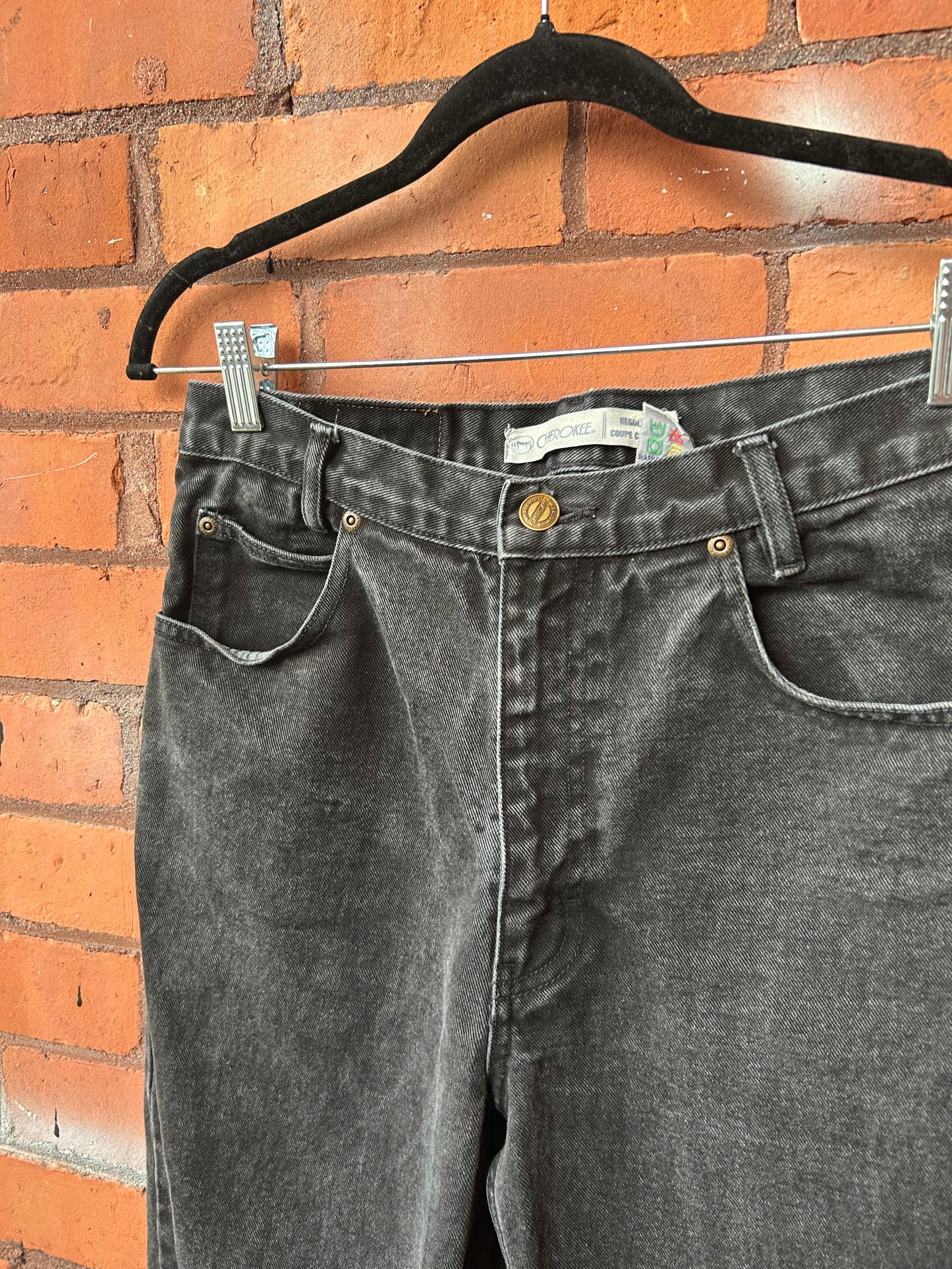 90’s Vintage Faded Black Straight Leg Jeans / 30 Waist