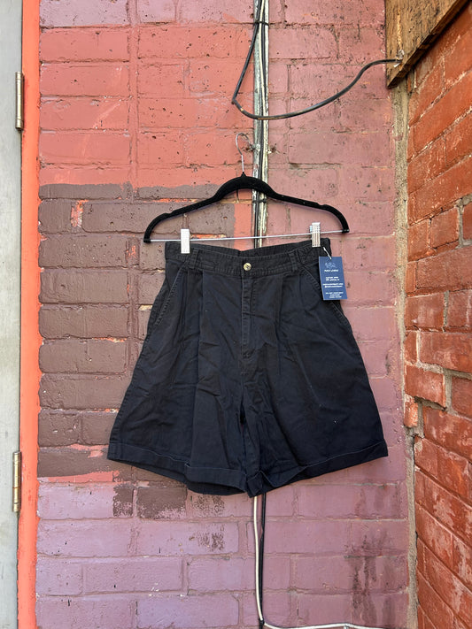 90’s Vintage Black Cotton High Waist Pleated Shorts / 26 - 28 Waist