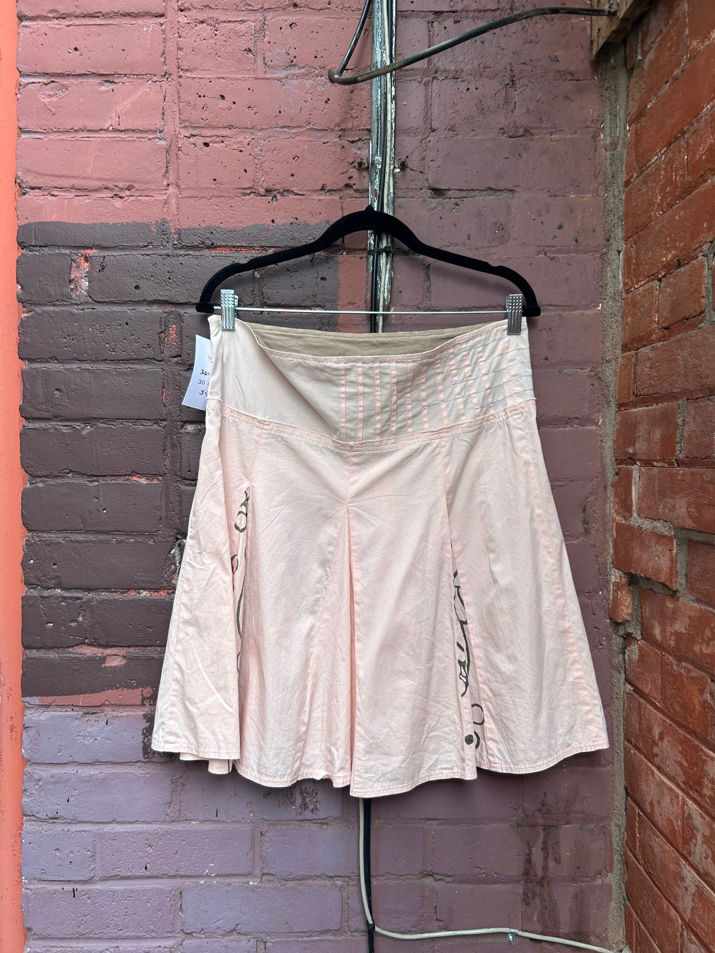 Y2K Vintage Pink Cotton Drop Waist Midi Skirt / 30 Waist