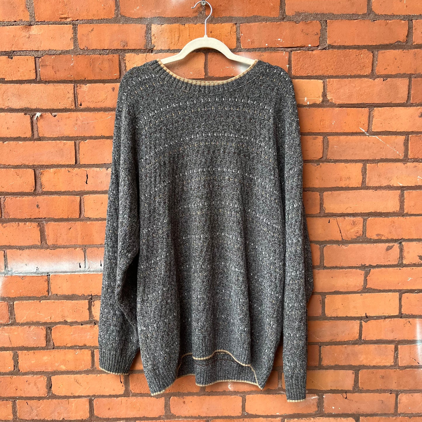 90’s Vintage Grey & Orange Cotton Slouchy Knit Sweater / Size XL