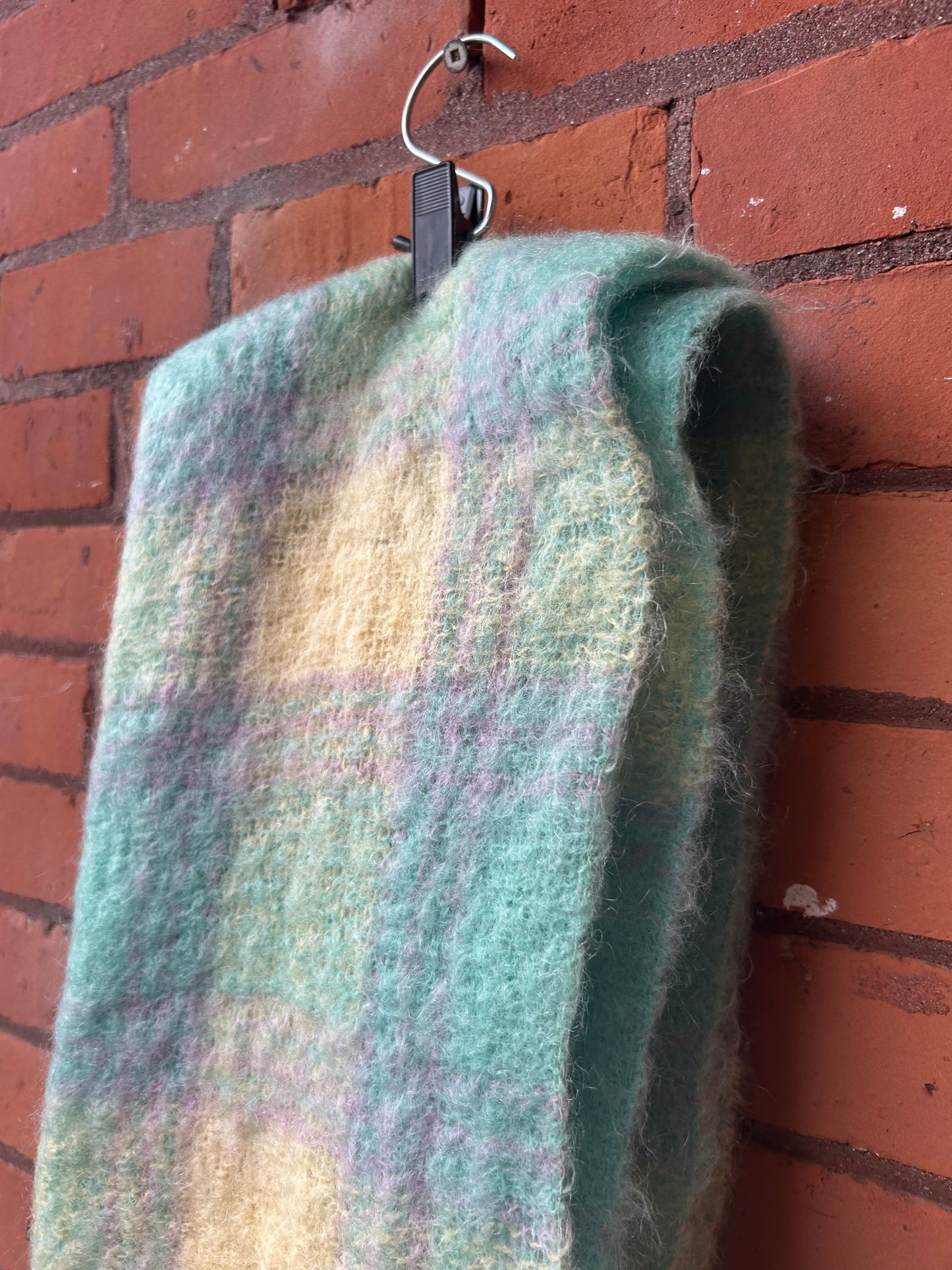 70’s Vintage Teal & Yellow Woven Mohair Blanket Scarf