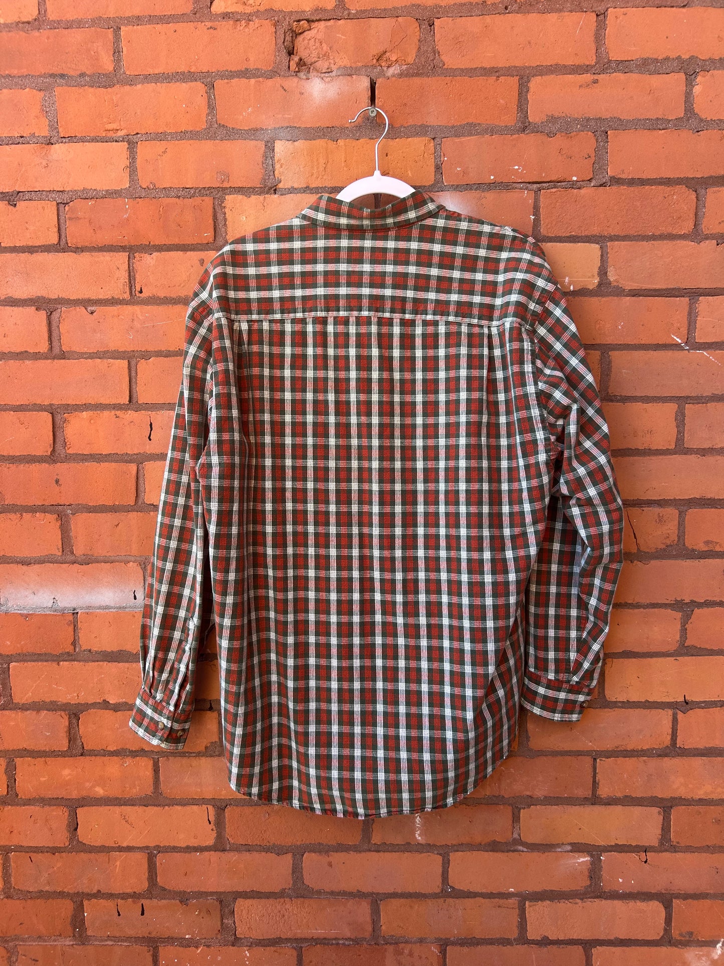 90’s Vintage Orange & Green Plaid Cotton Button Down Shirt / Size M-L