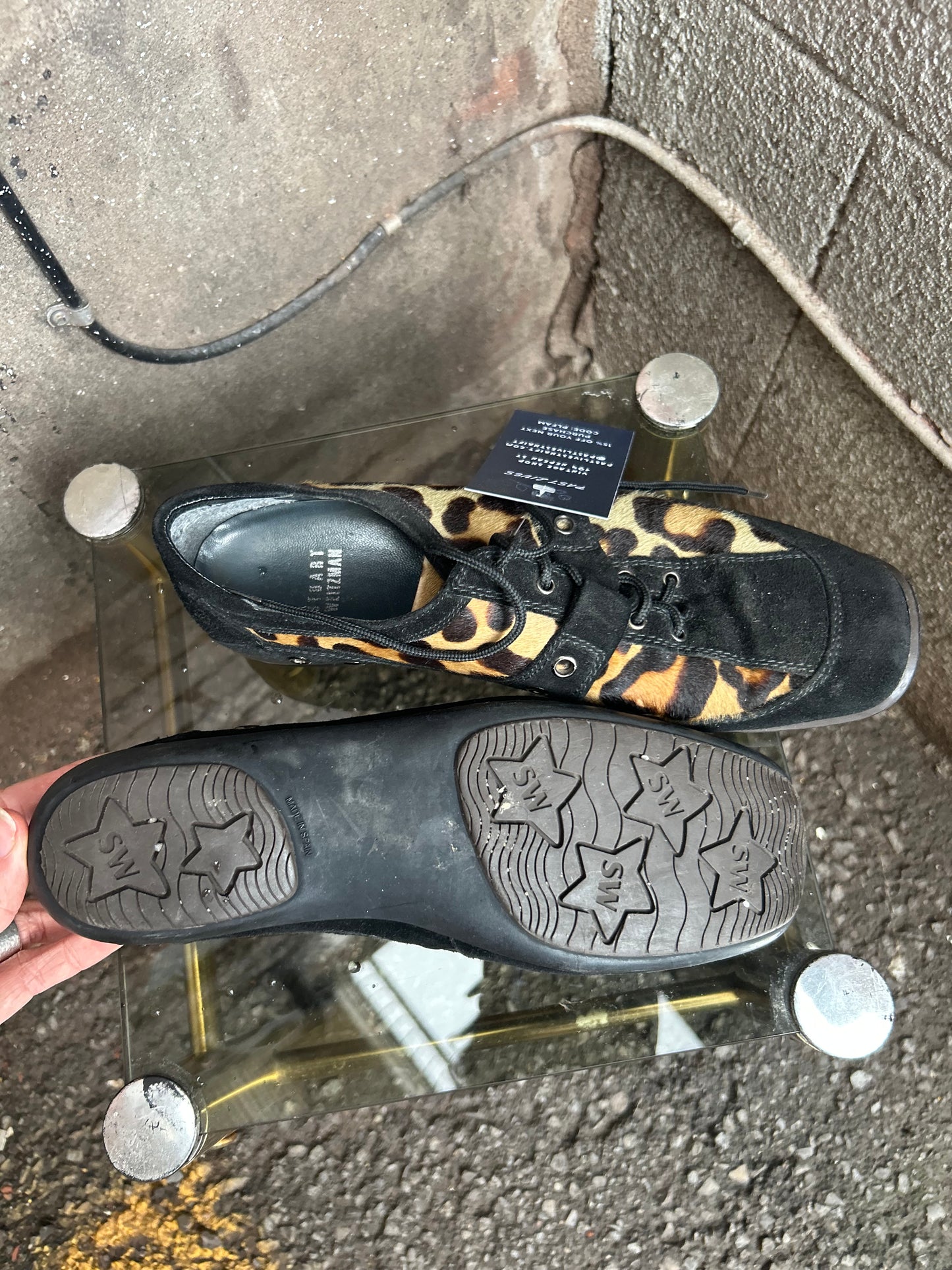 Y2K Vintage Leopard Pony Hair & Suede Sneakers / Size 6.5