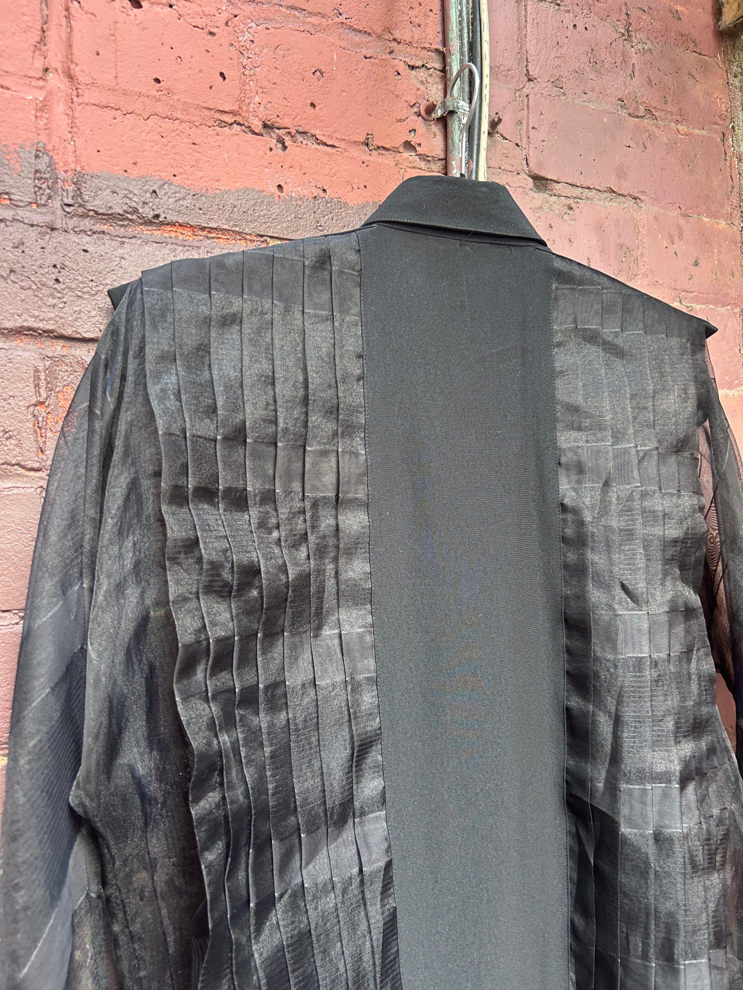 90's Vintage Sheer Black Pleated Blouse / Size M