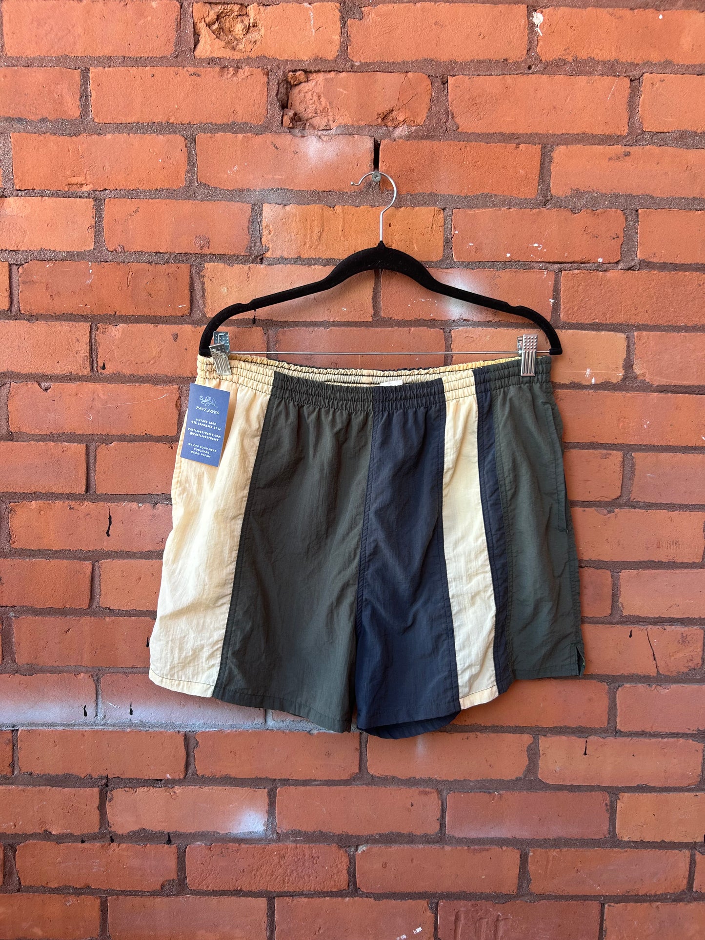 90’s Vintage Green & Yellow Colour Block Swim Shorts / 32-36 Waist