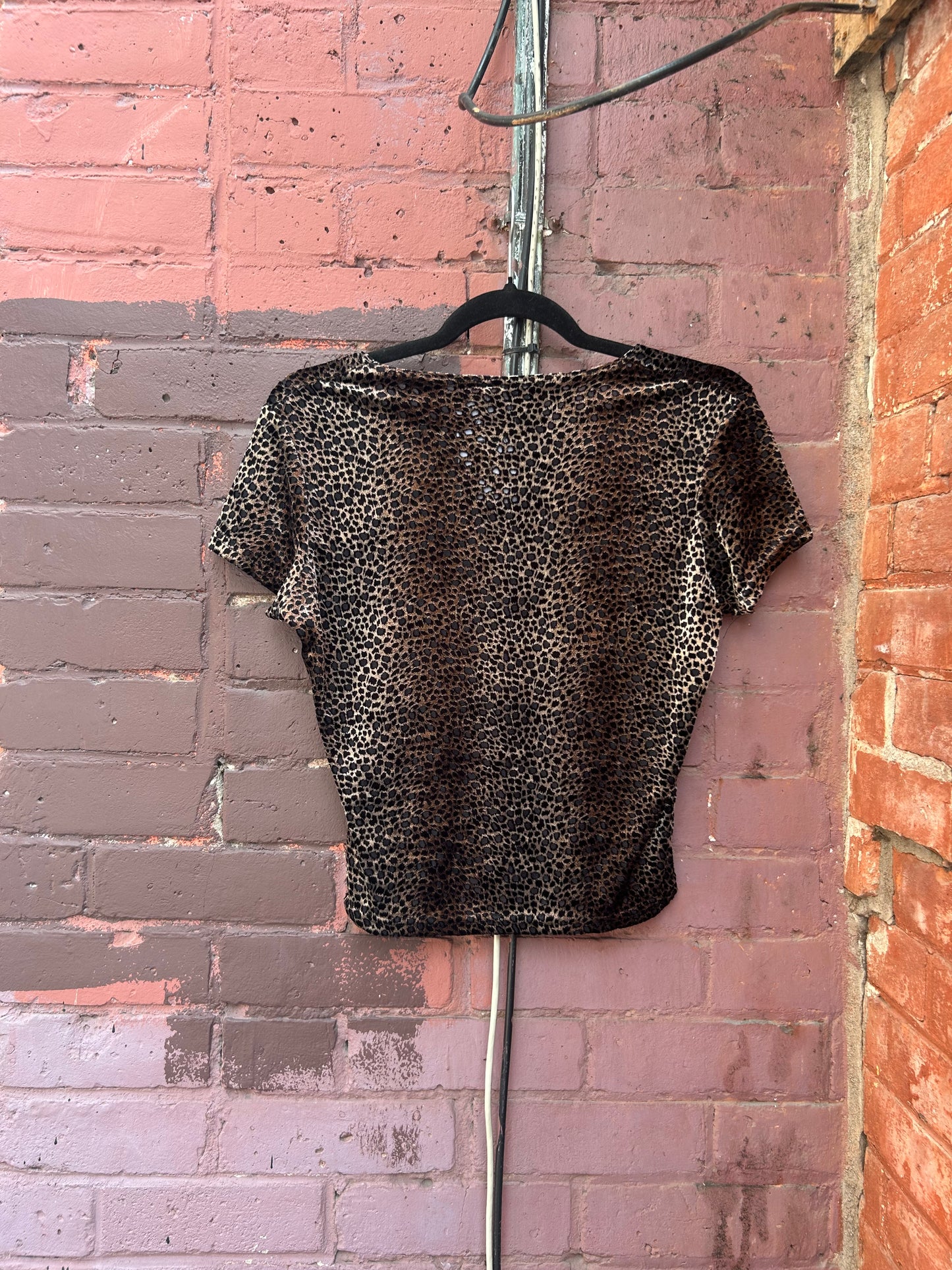 90's Vintage Leopard Velvet Burn Out Baby Tee / Size S