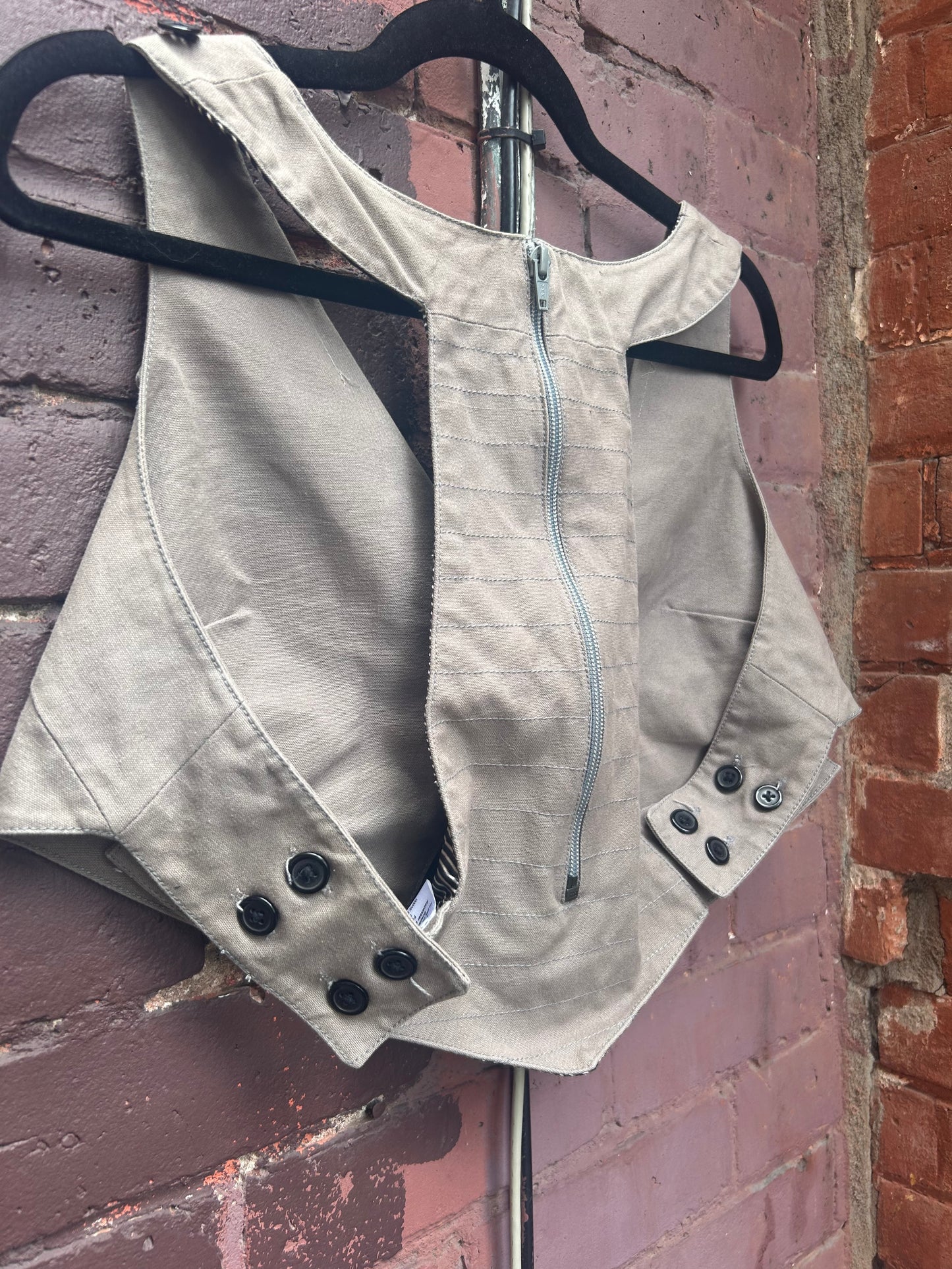 Y2K Vintage Taupe Geometric Cropped Vest / Size M-L