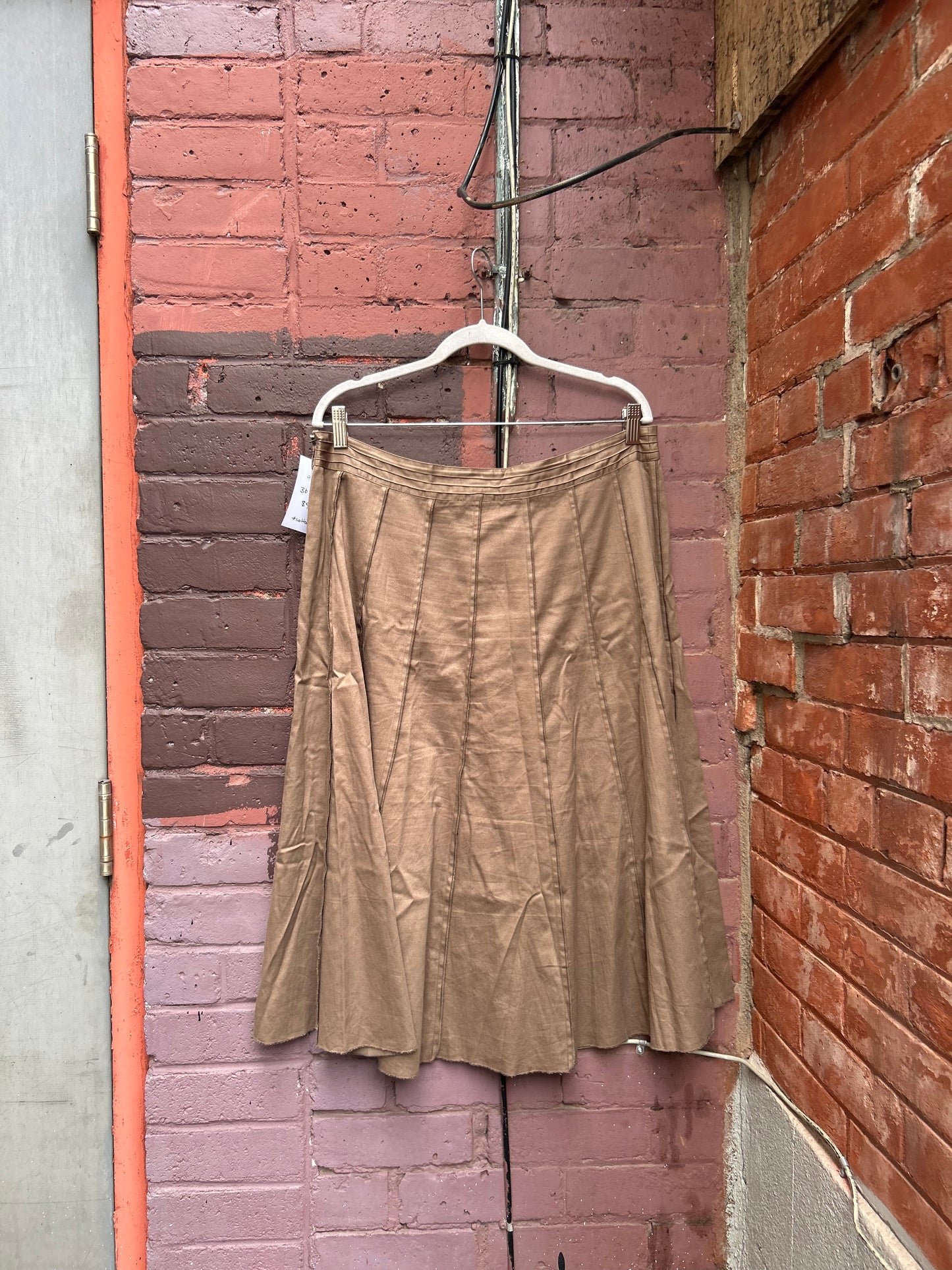 90's Vintage Taupe Paneled Cotton Midi Skirt / 36 Waist