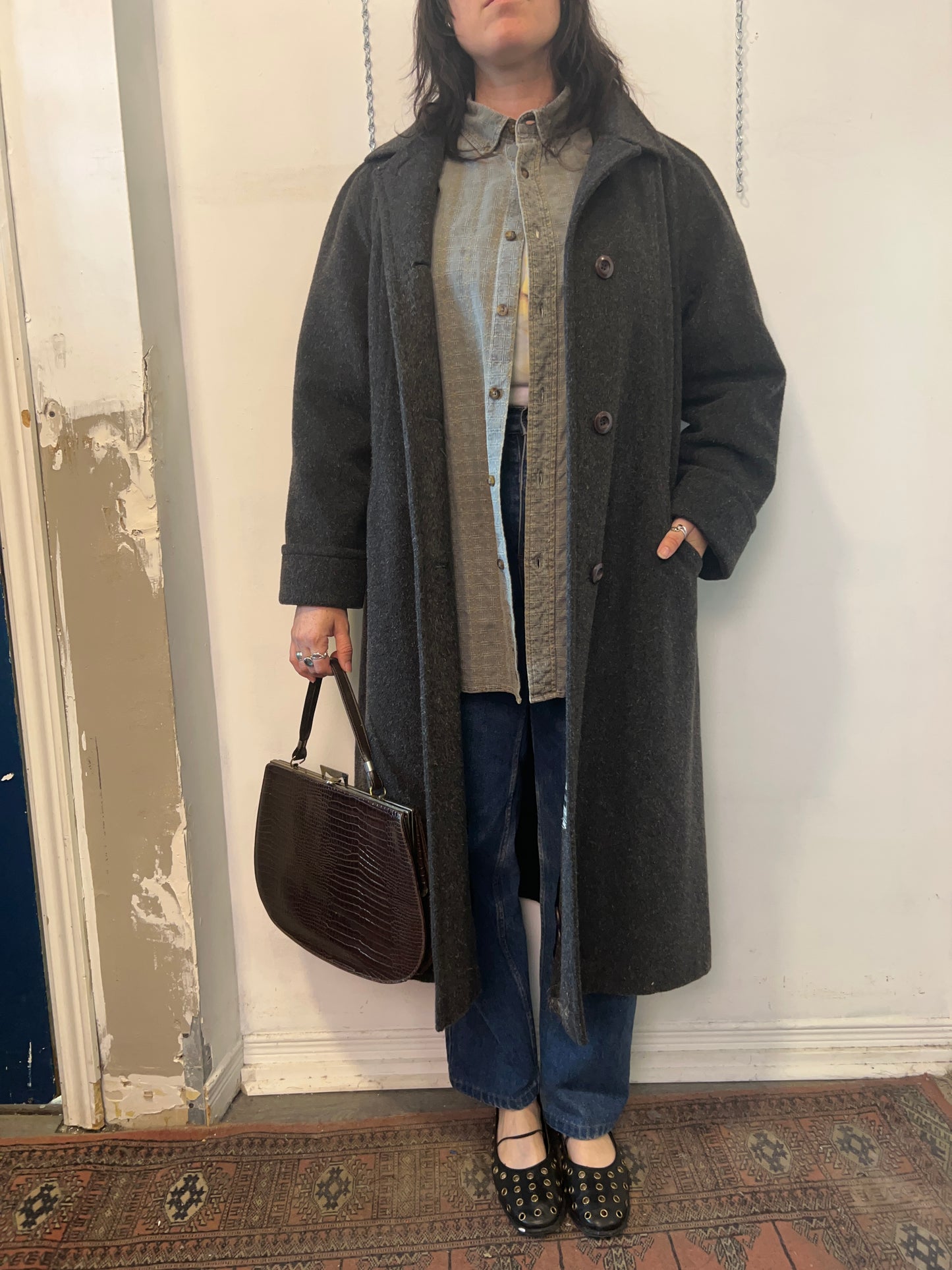 80’s Vintage Brown Leather Clamshell Purse