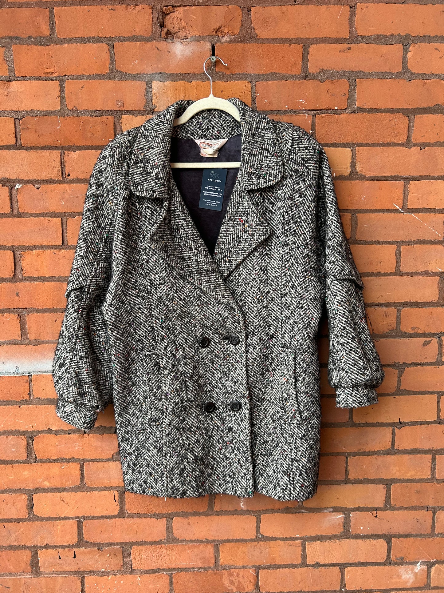 80’s Vintage Tweed Double Breasted Slouchy Midi Coat / Size L