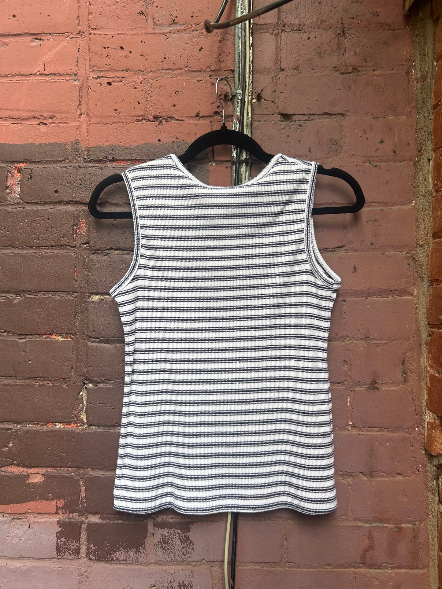 90's Vintage Black & Silver Striped Tank Top / Size M