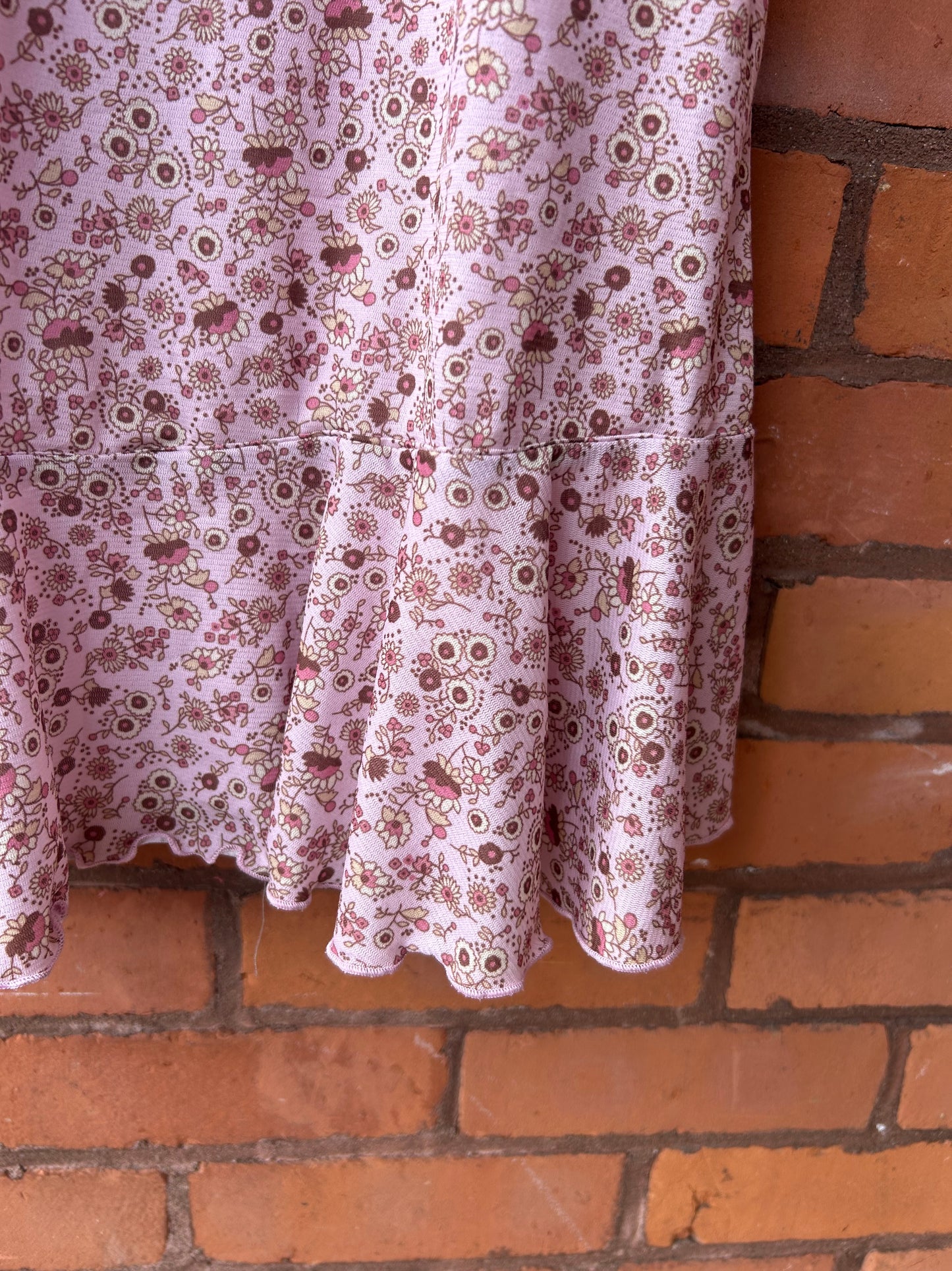 90’s Vintage Pink Floral Ruffle Mini Dress / Size 4-6