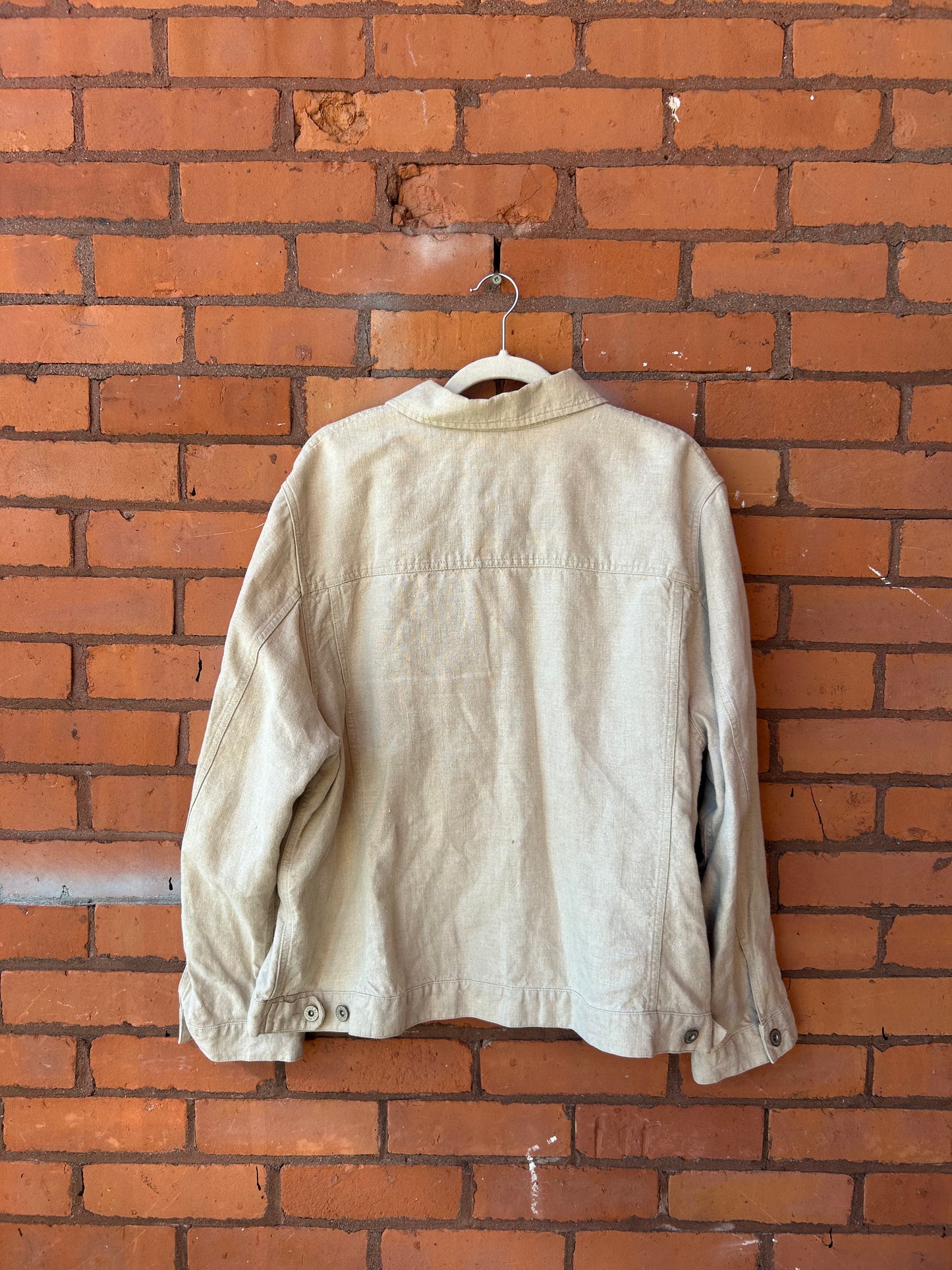 90’s Vintage Beige Linen Trucker Jacket / Size XXL