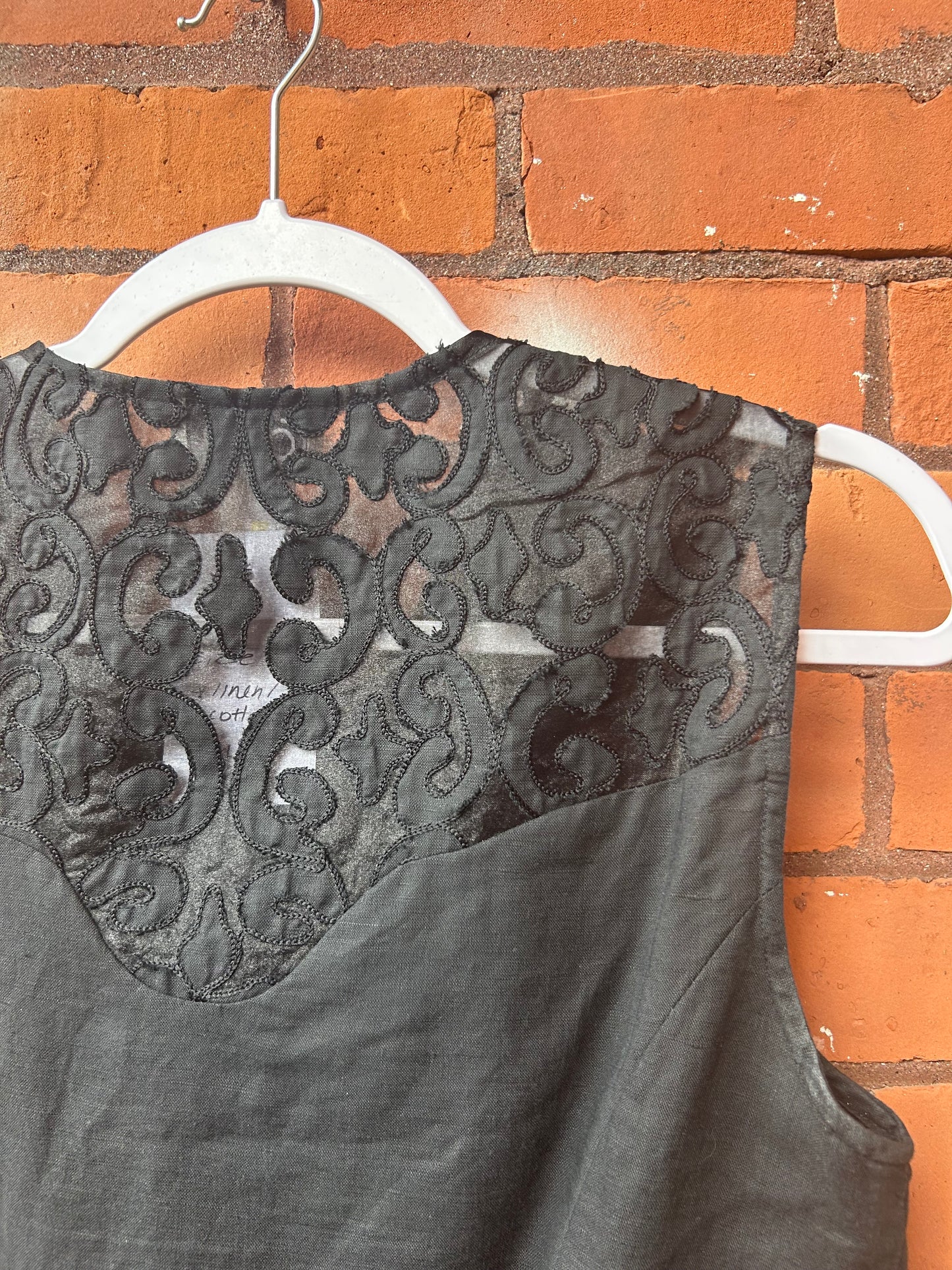 90’s Vintage Black Linen Vest / Size M
