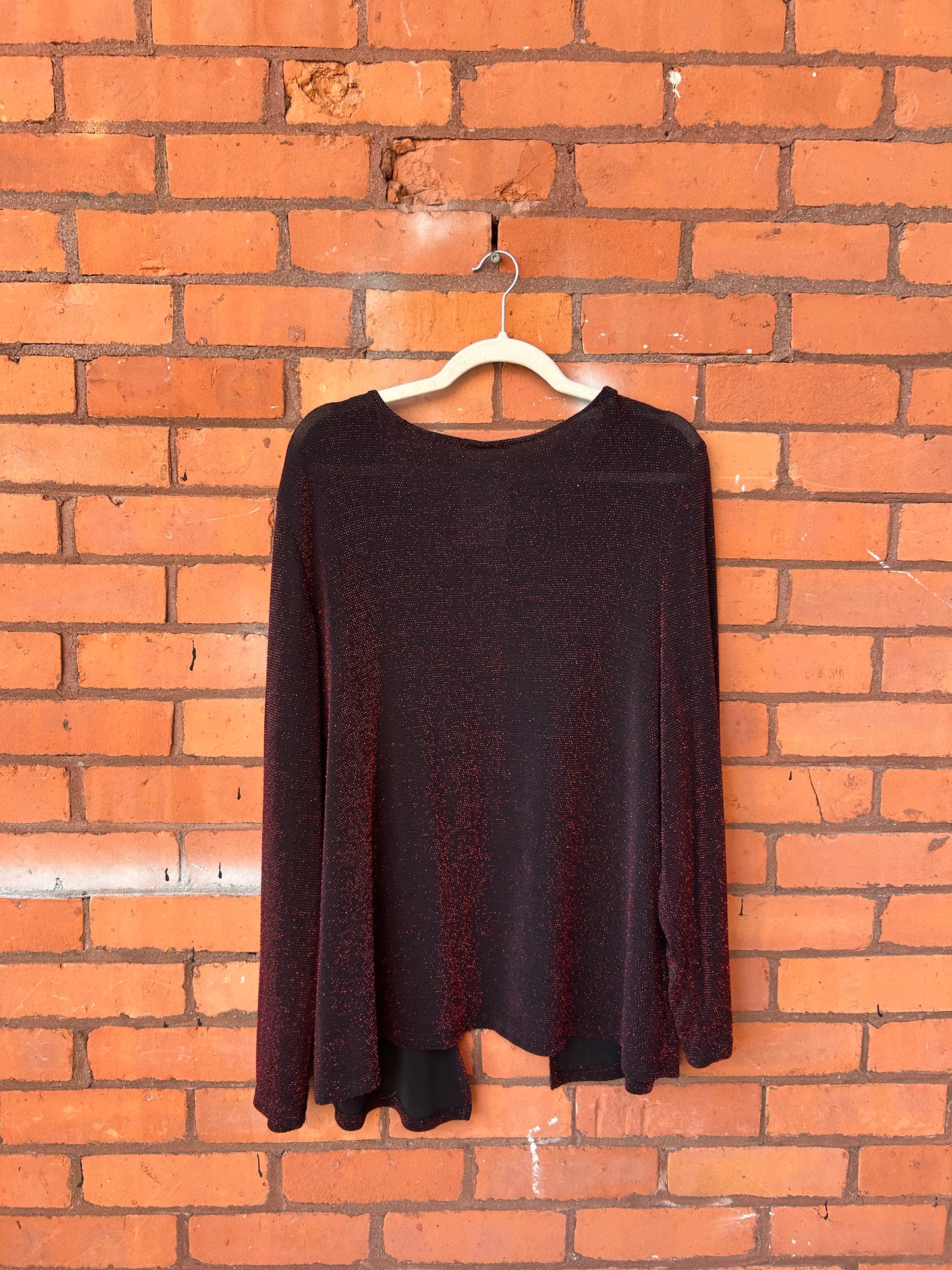 90’s Vintage Red Shimmer One Button Cardigan / Size 3X