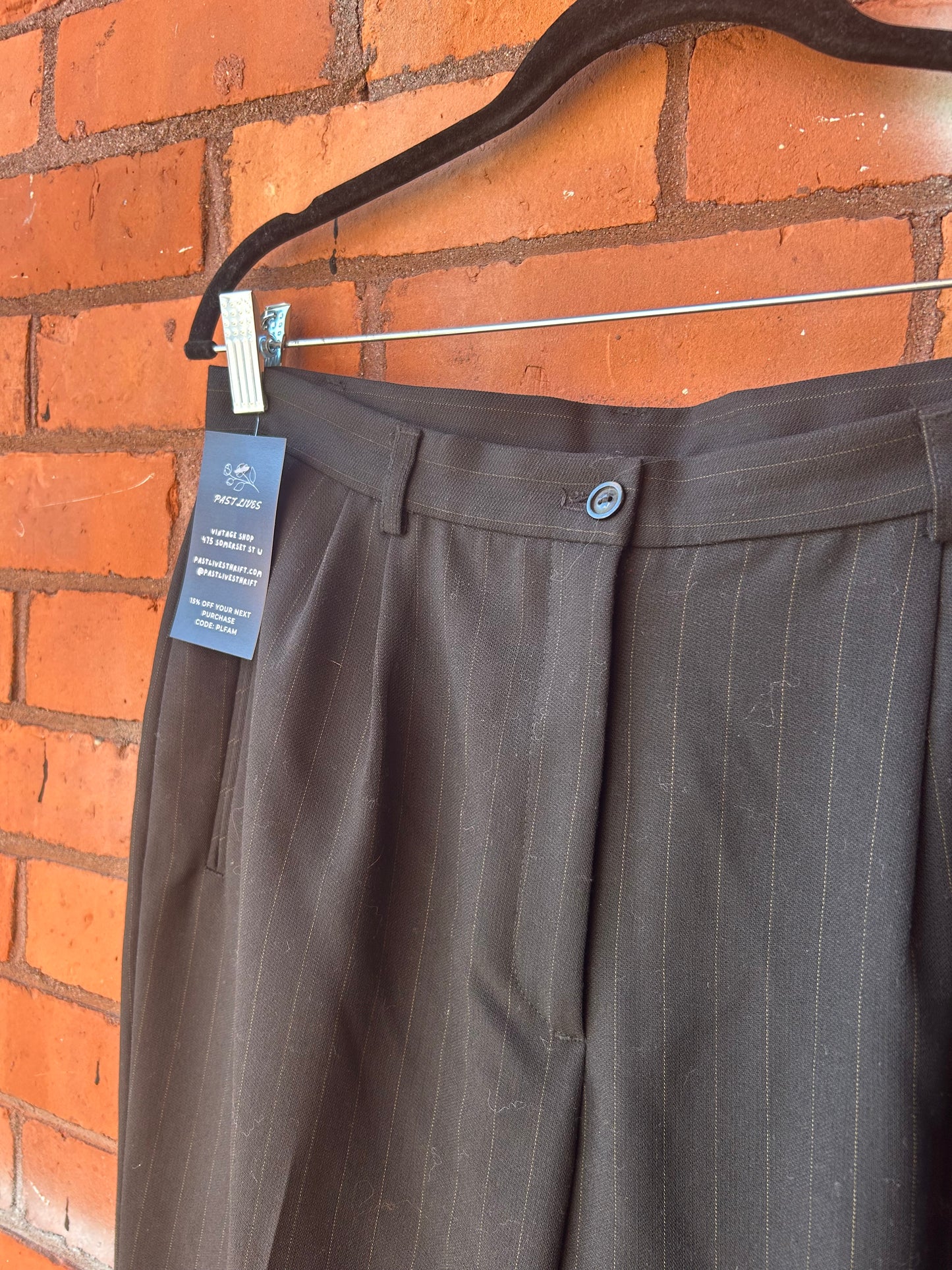 90’s Vintage Black Pinstripe Wool Trousers / 32 Waist