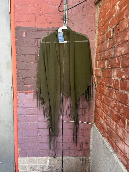 Y2K Vintage Green Sheer Fringe Shawl Scarf