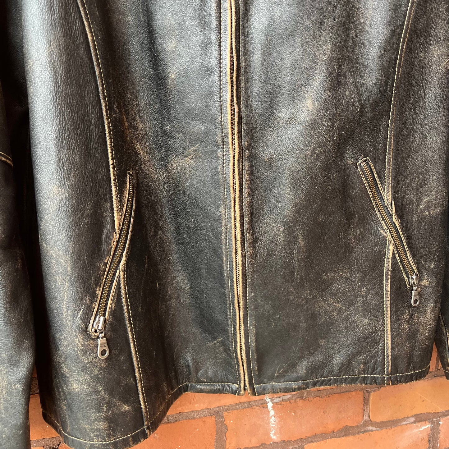 90’s Vintage Black Faded Leather Bomber Jacket / Size XXL