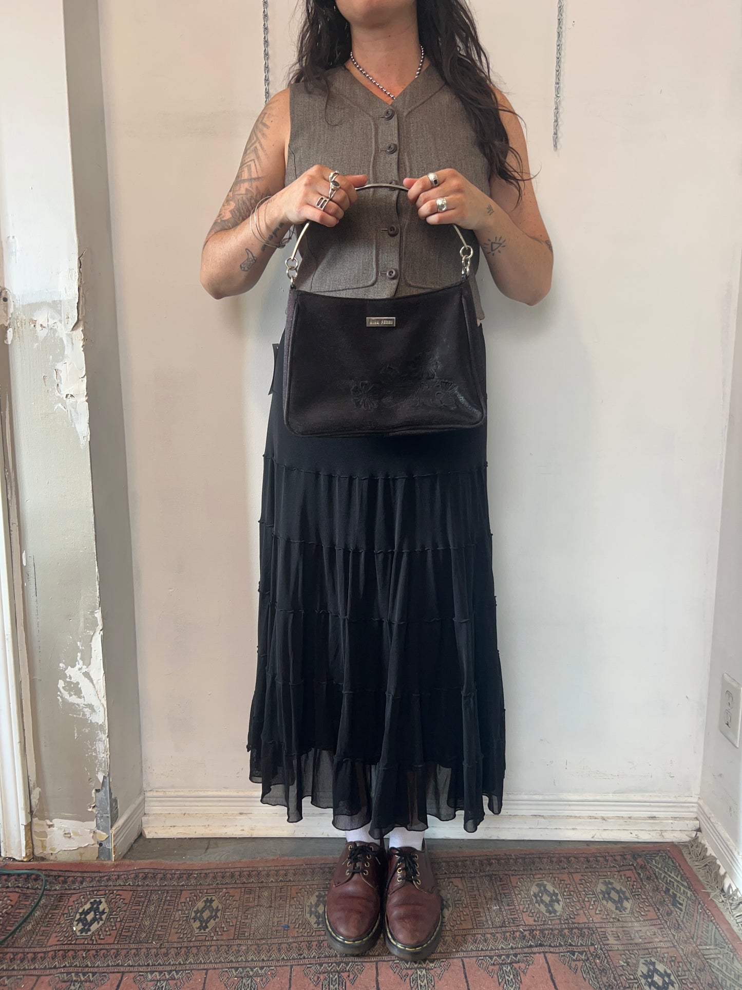 90’s Vintage Black Nylon Silver Handle Bag