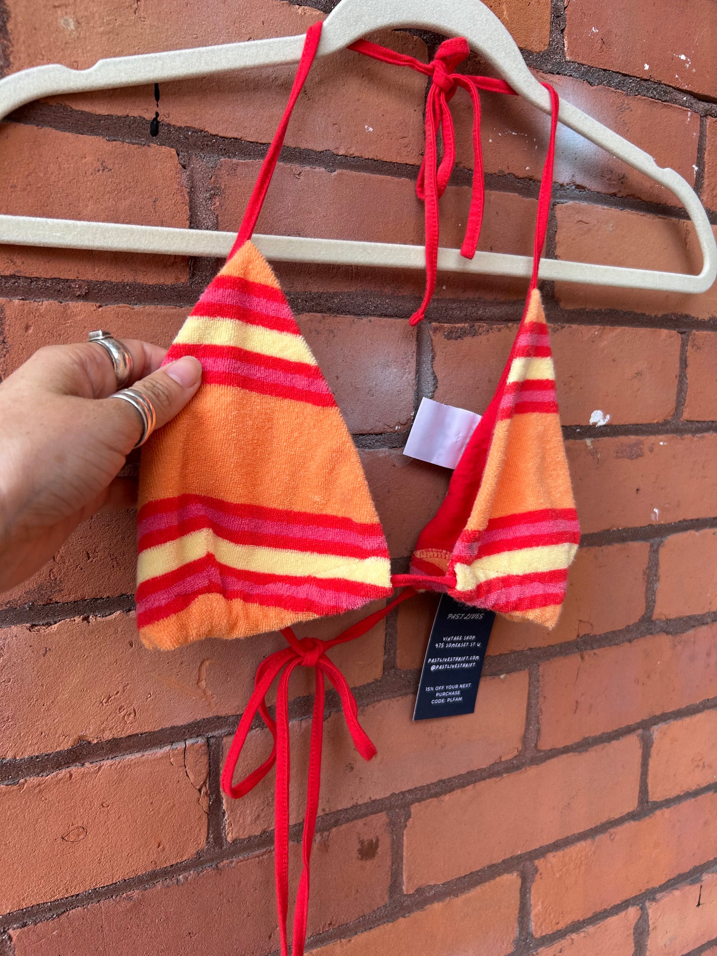Y2K Vintage Tommy Hilfiger Striped Terry Cloth Triangle Bikini Top / Size L