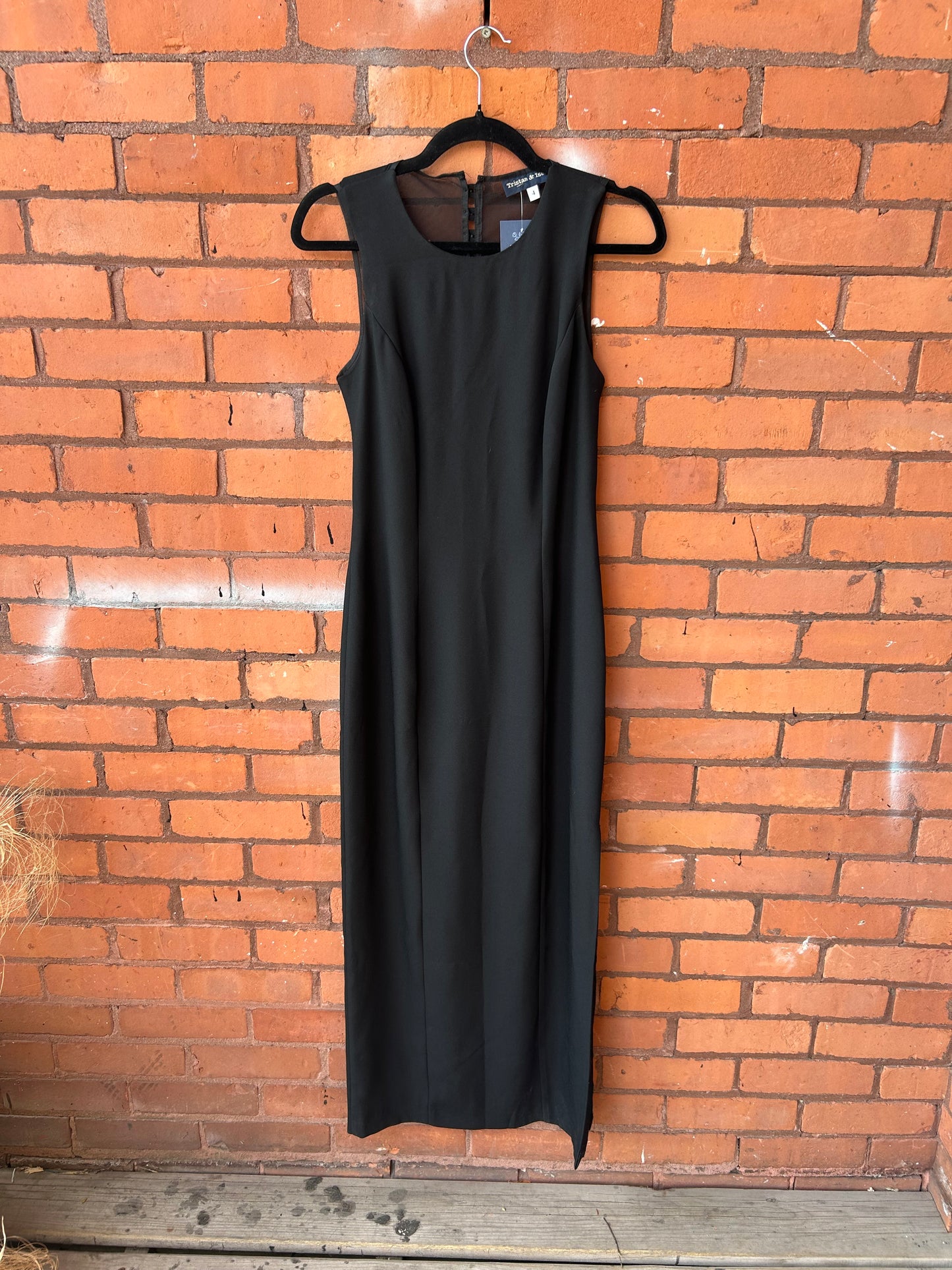 90’s Vintage Black Mesh & Button Back Dress / Size 4