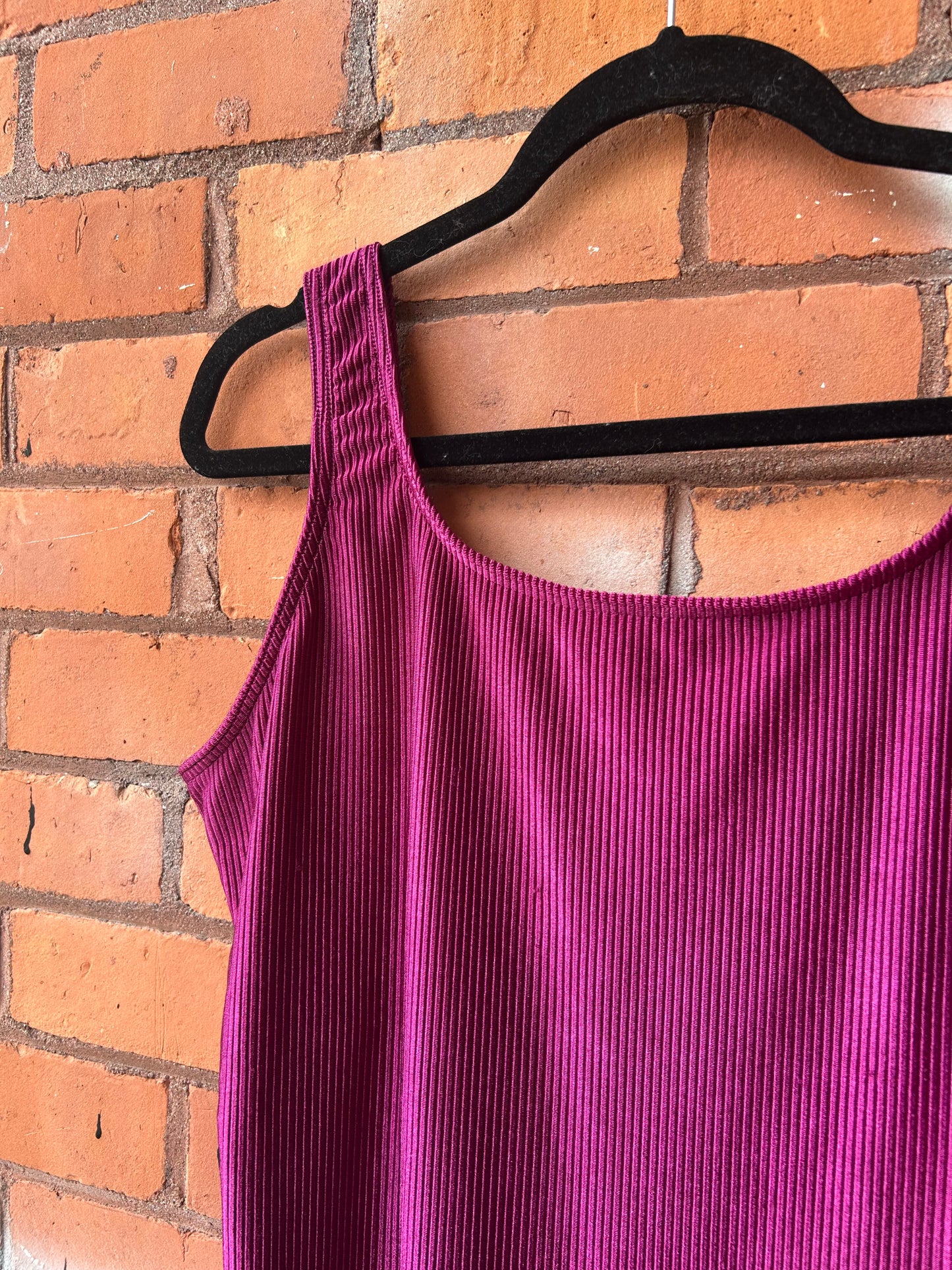 90’s Vintage Magenta Ribbed Low Back Swim Suit / Size XXL