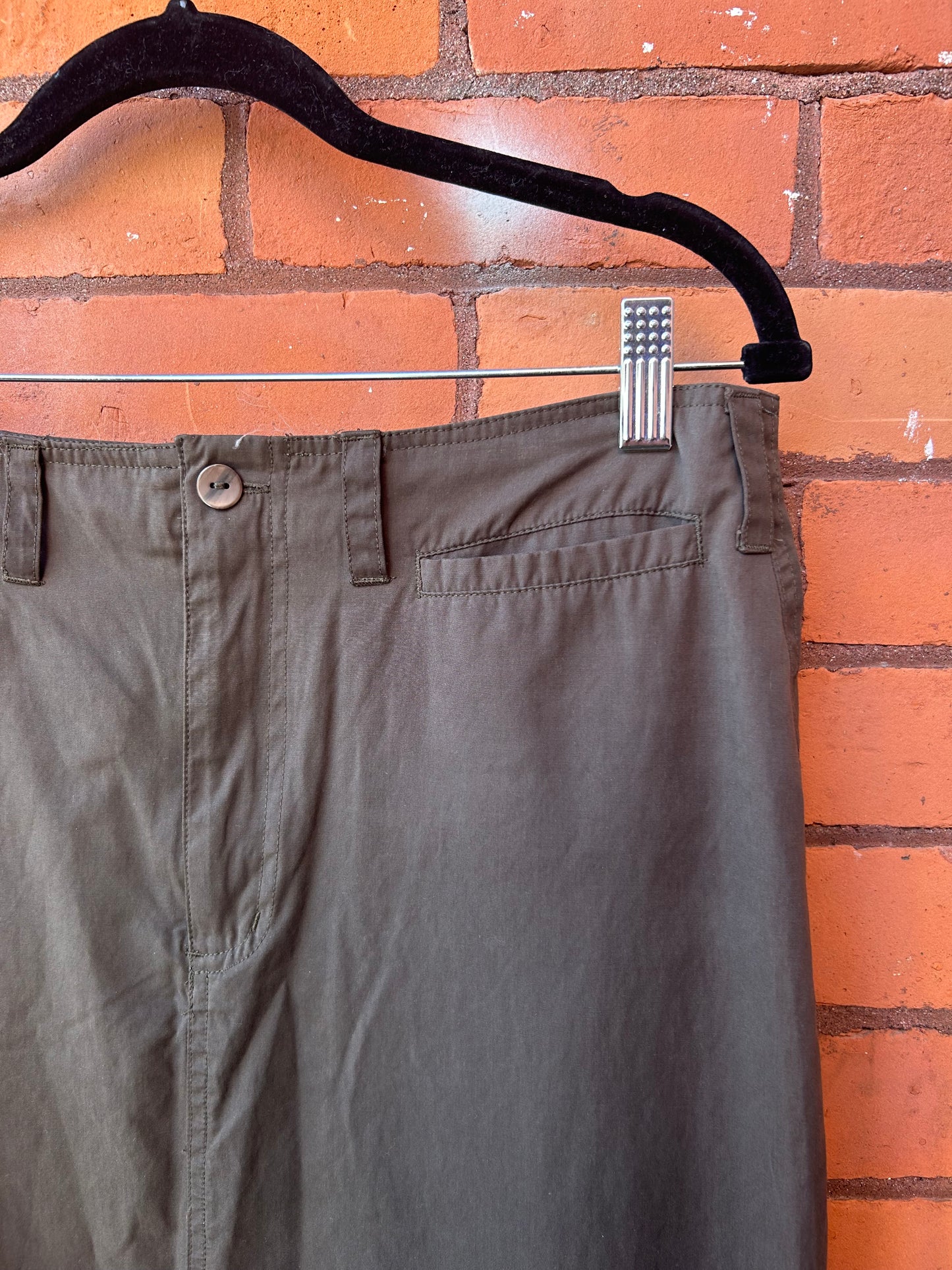 90’s Vintage Olive Nylon Low Rise Cargo Maxi Skirt / 30 Waist