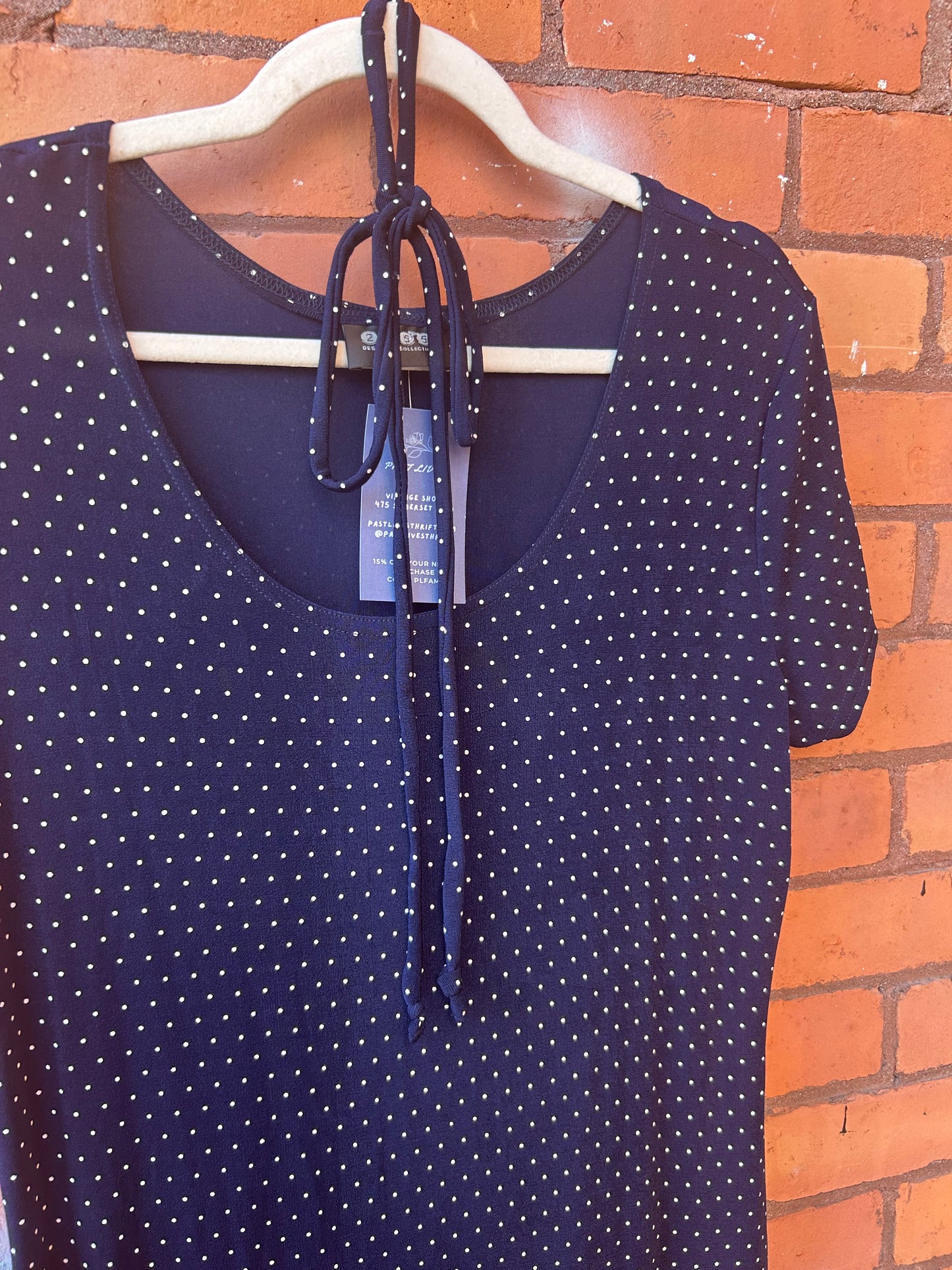 90’s Vintage Navy & White Polka Dot Slinky Maxi Dress / Size XXL