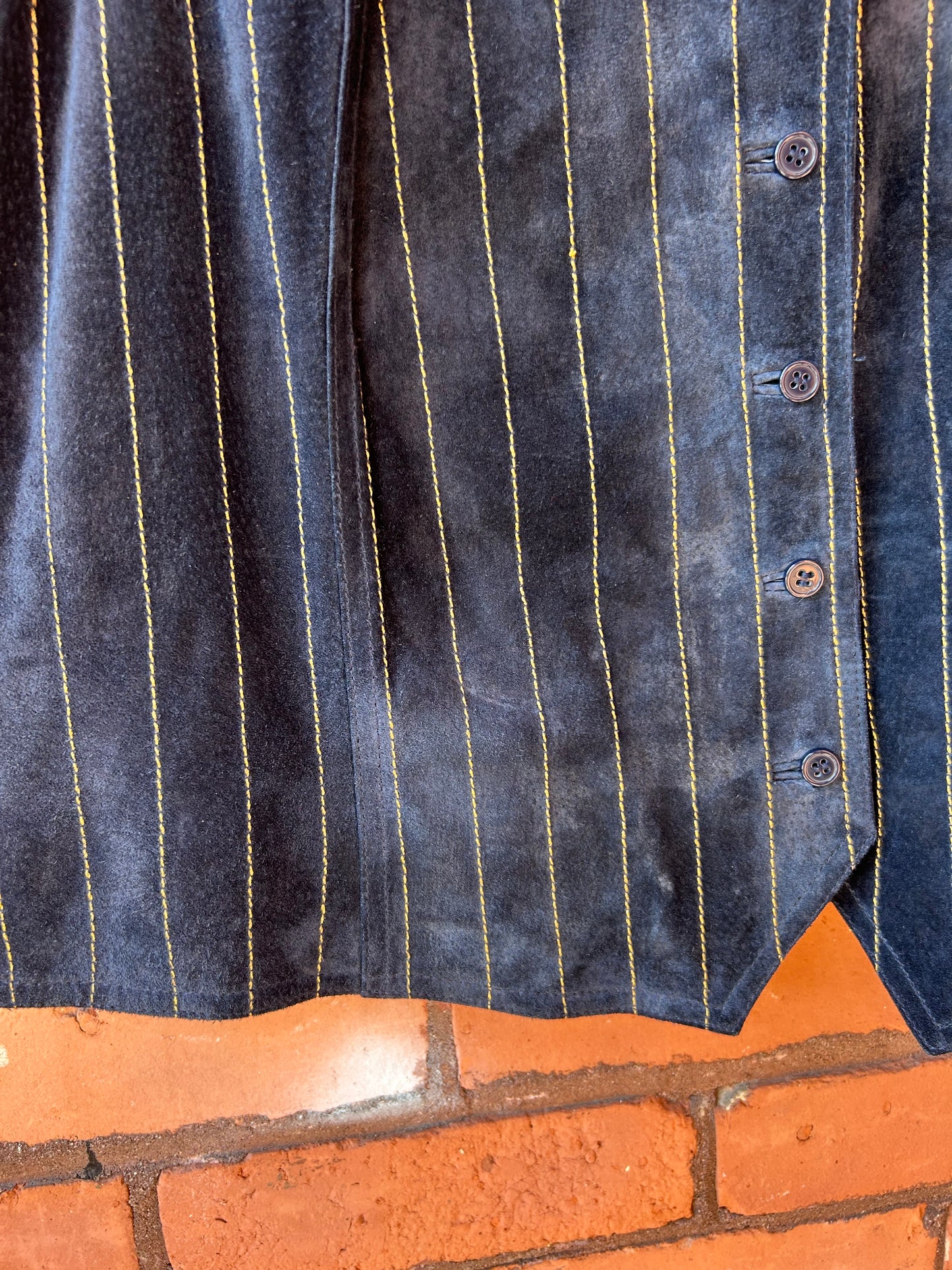 90’s Vintage Navy & Gold Pinstripe Suede Vest / Size 3X