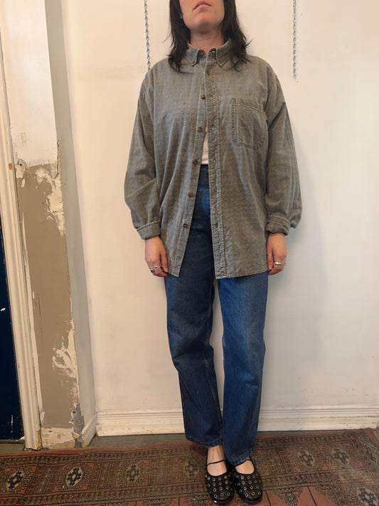 90’s Vintage Grey Green Cotton Button Down Shirt / Size L