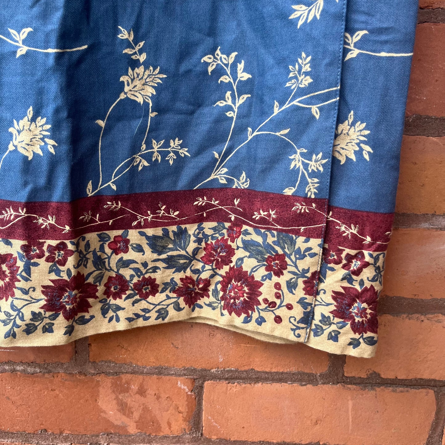90’s Vintage Blue & Burgundy Floral Wrap Maxi Skirt / 30 Waist