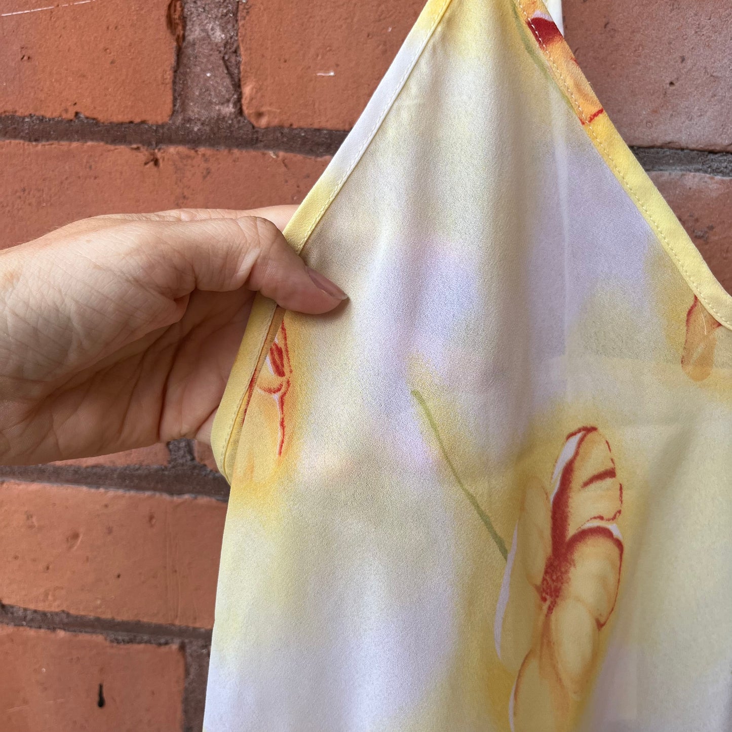 90’s Vintage Yellow & White Floral Sheer Slip Dress / Size M - L