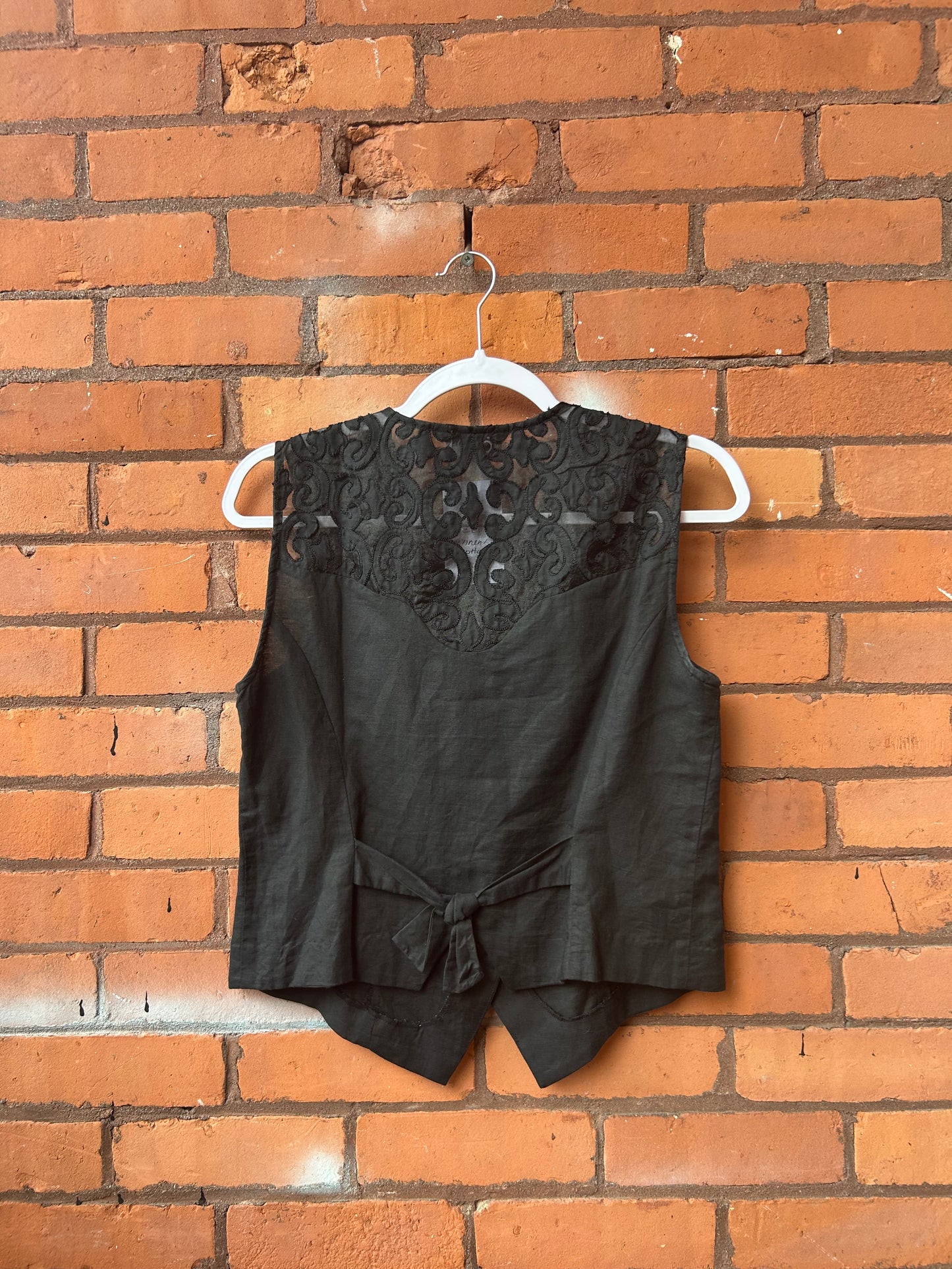 90’s Vintage Black Linen Vest / Size M