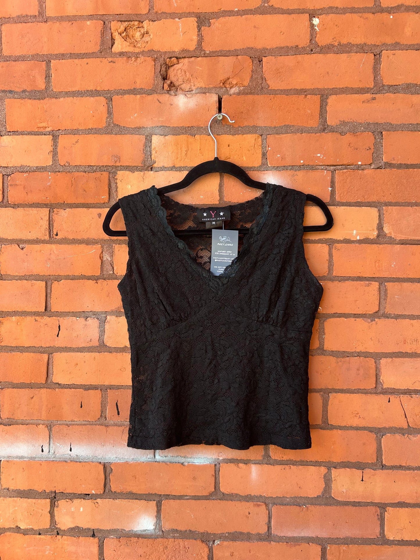 90’s Vintage Black Sheer Lace Tank Top / Size M