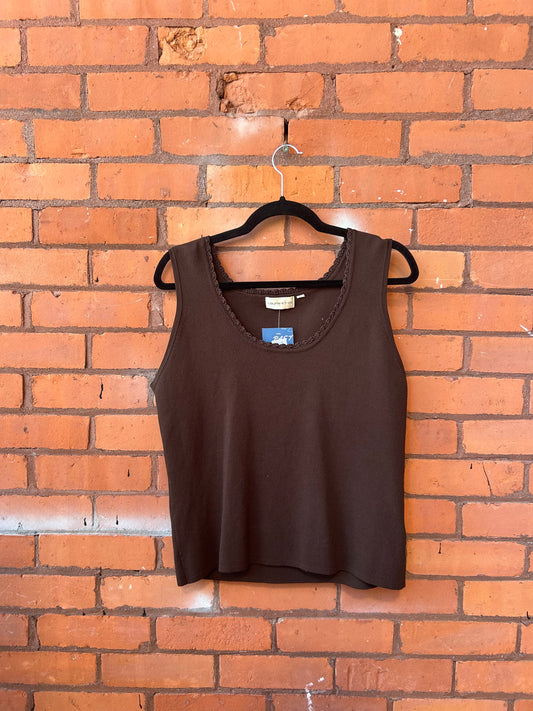 90’s Vintage Brown Ribbed Tank Top / Size XXL