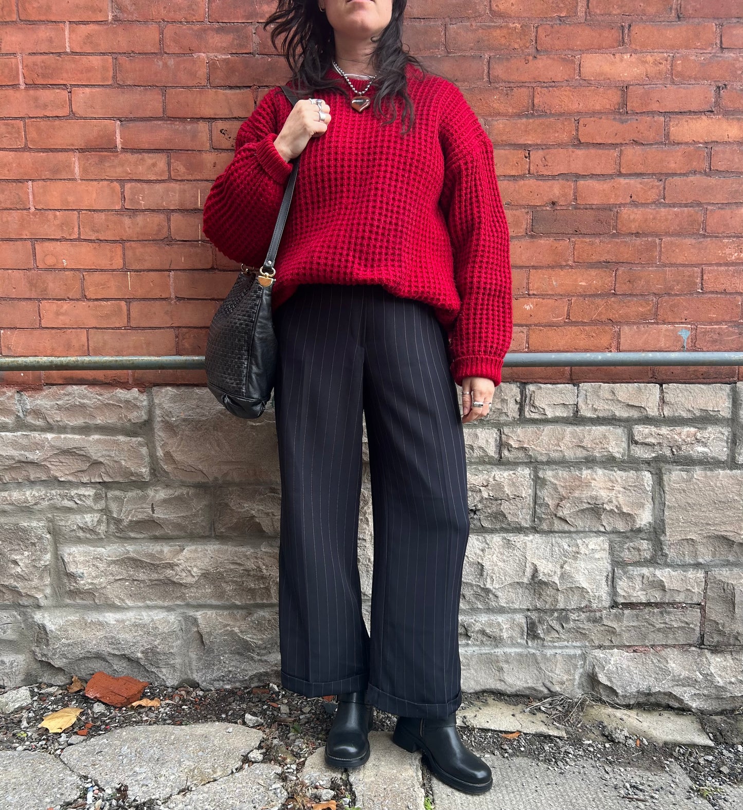 90’s Vintage Red Wool Waffle Knit Sweater / Size XL
