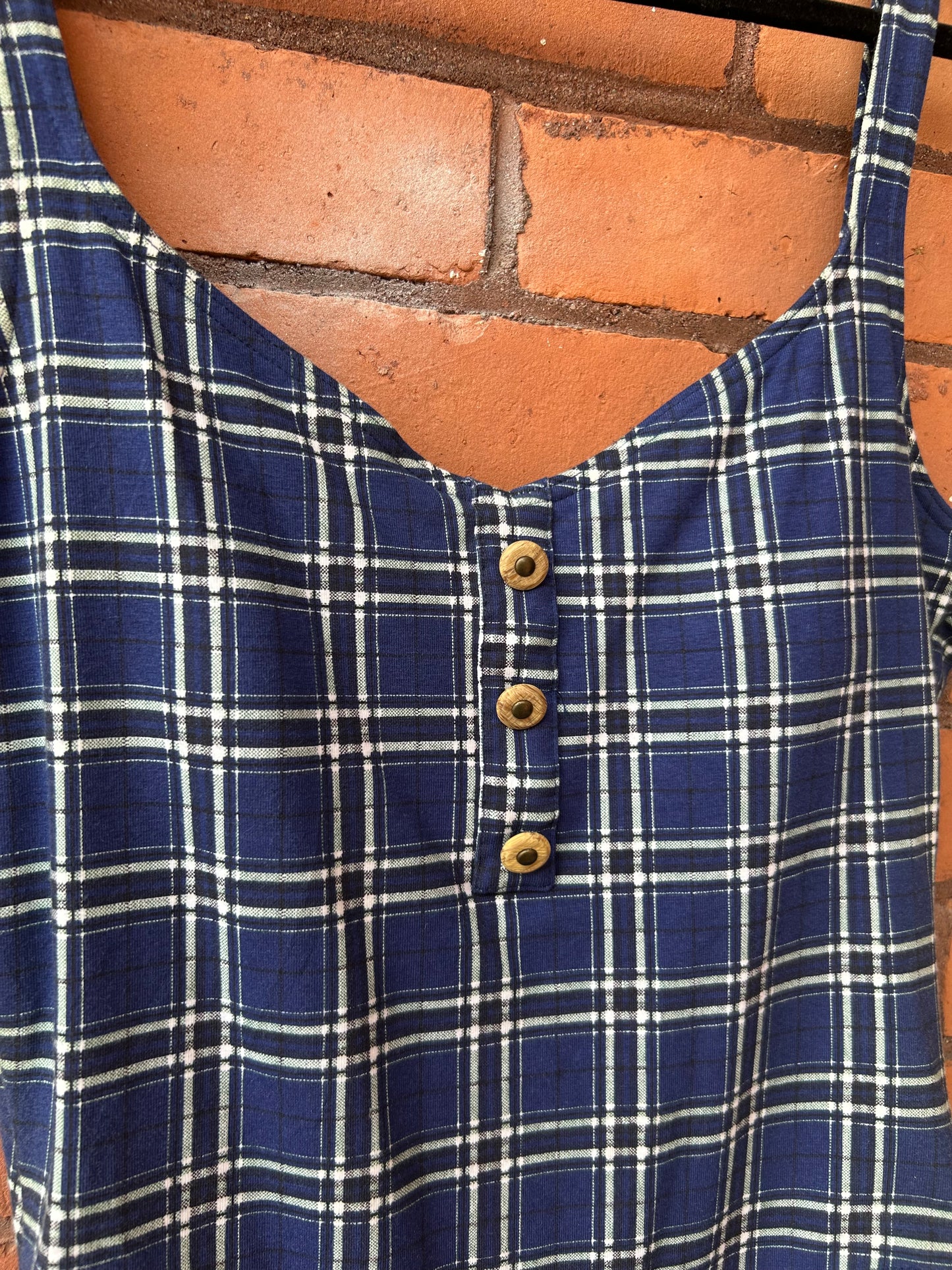 90’s Vintage Navy Plaid Cotton Low Back Body Suit / Size M