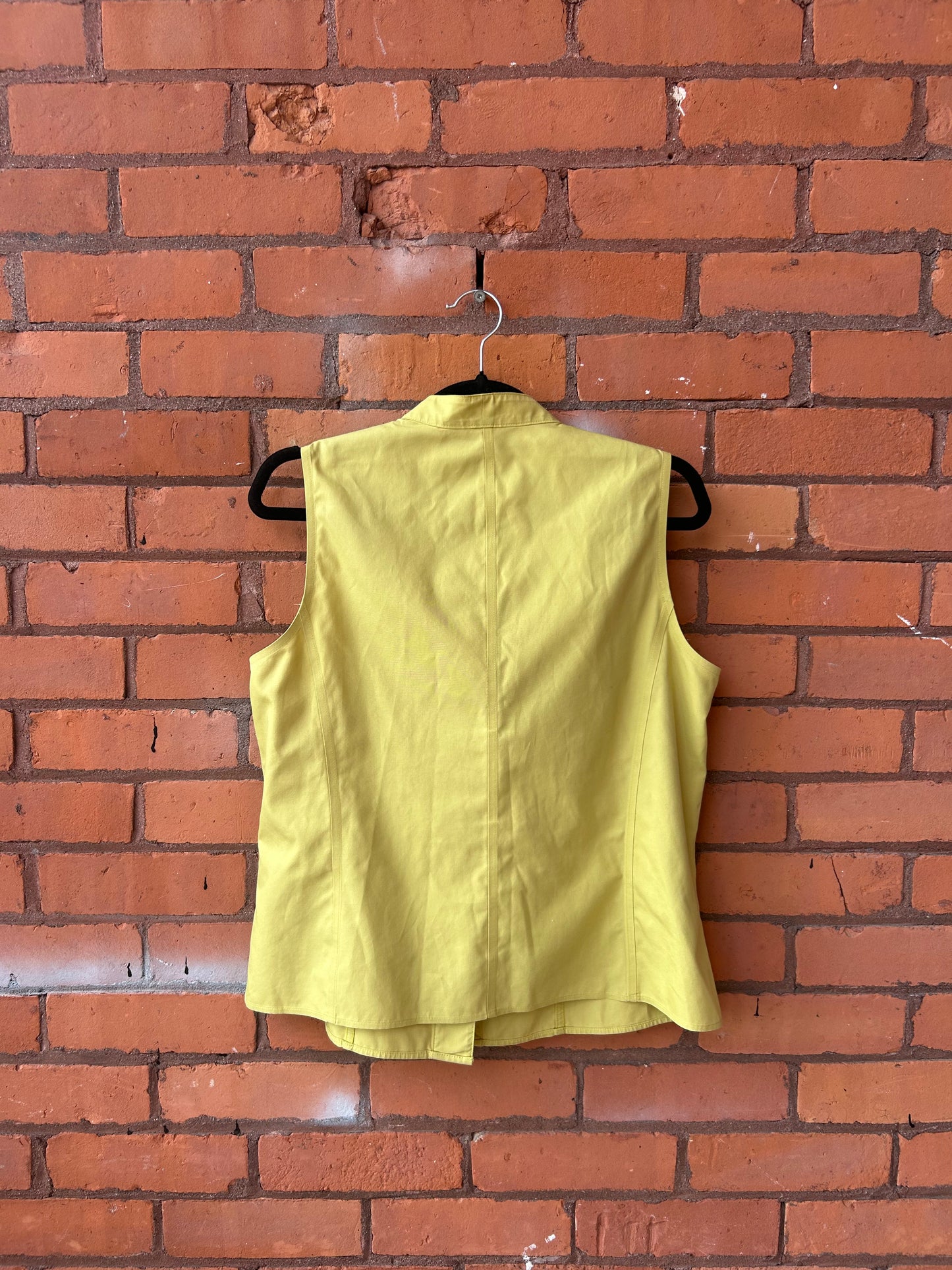 Y2K Vintage Chartreuse Sleeveless Button Down Blouse / Size L