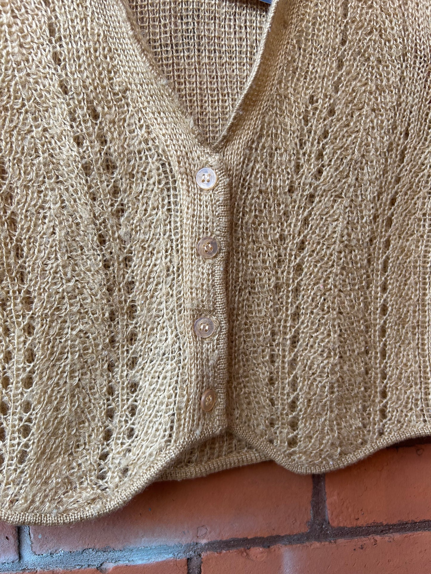 90’s Vintage Tan Crotchet Cropped Sweater Vest / Size S