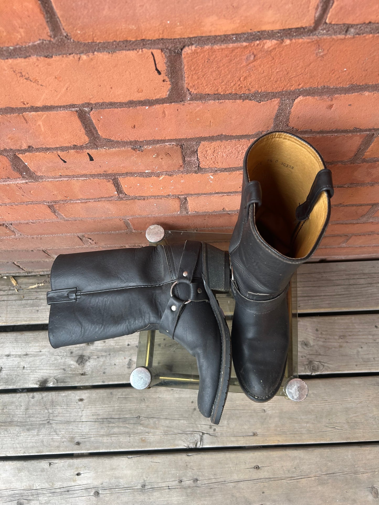 90’s Vintage Black Leather Harness Cowboy Boots / Size 7.5