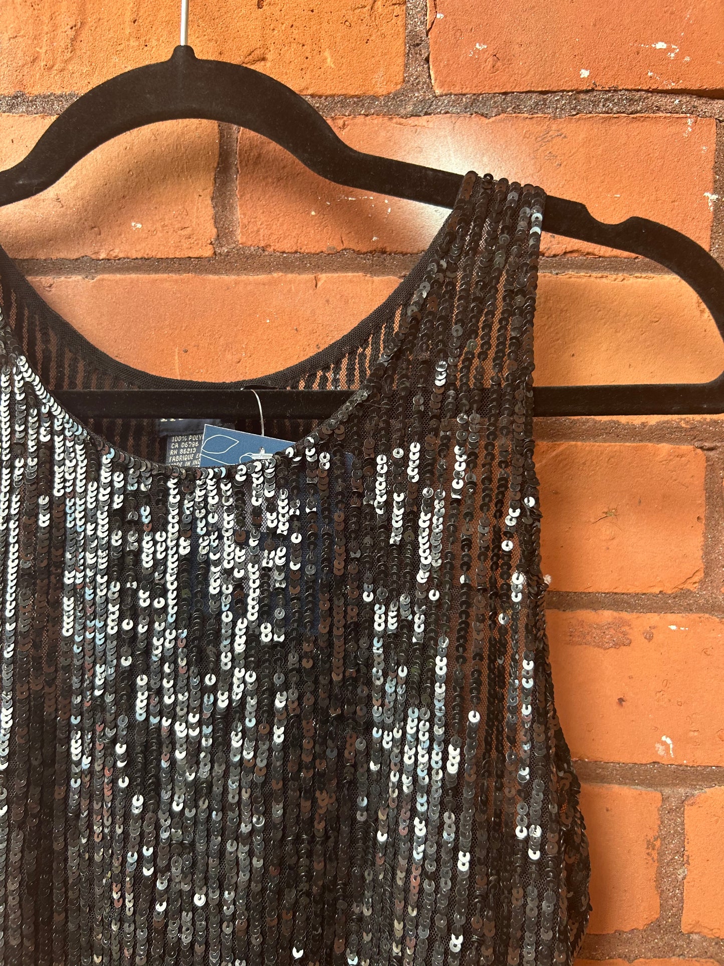 90’s Vintage Black Mesh & Sequin Tank Top / Size M