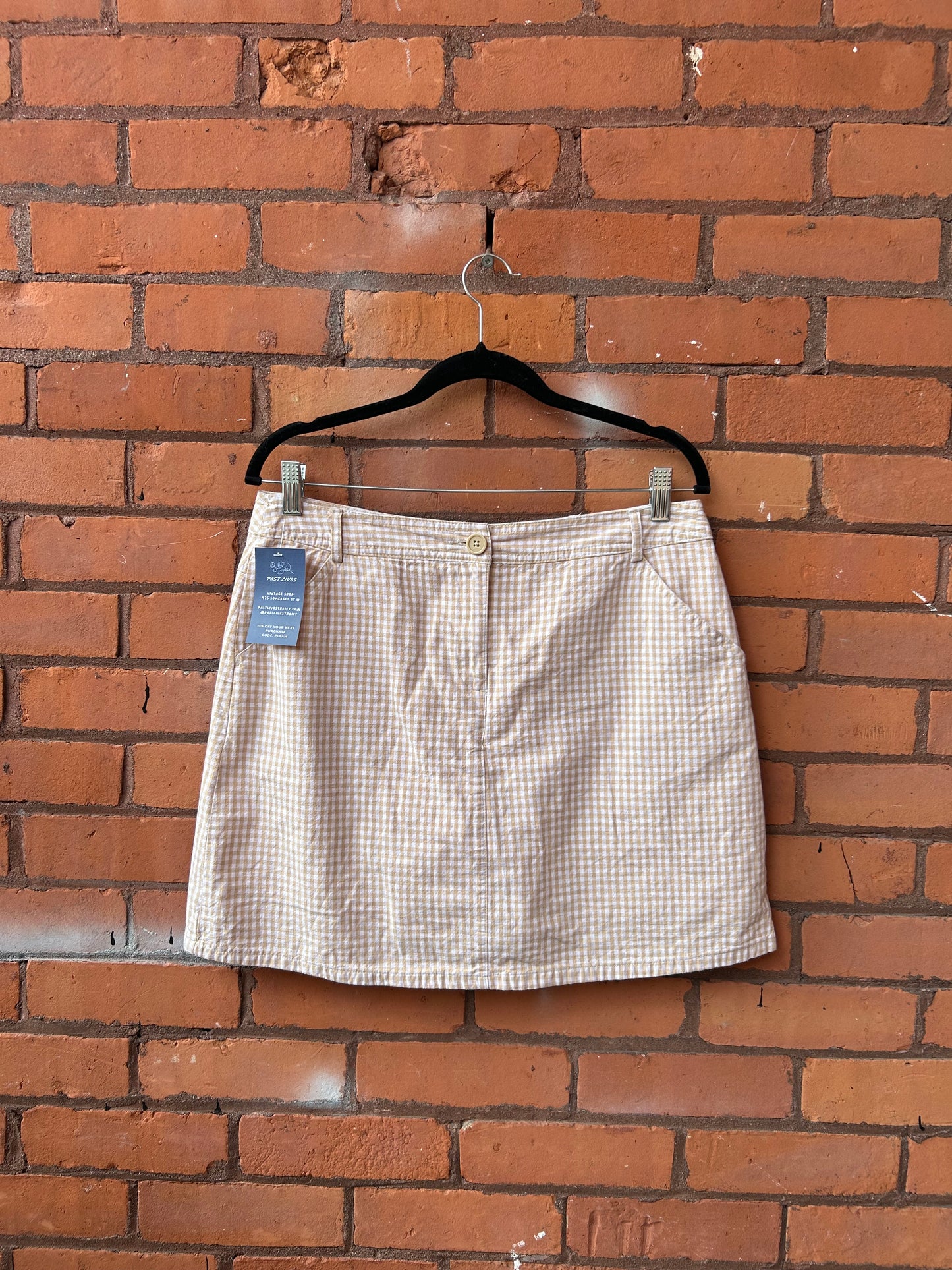 Y2K Vintage Cream & White Cotton Gingham Skort / 33 Waist