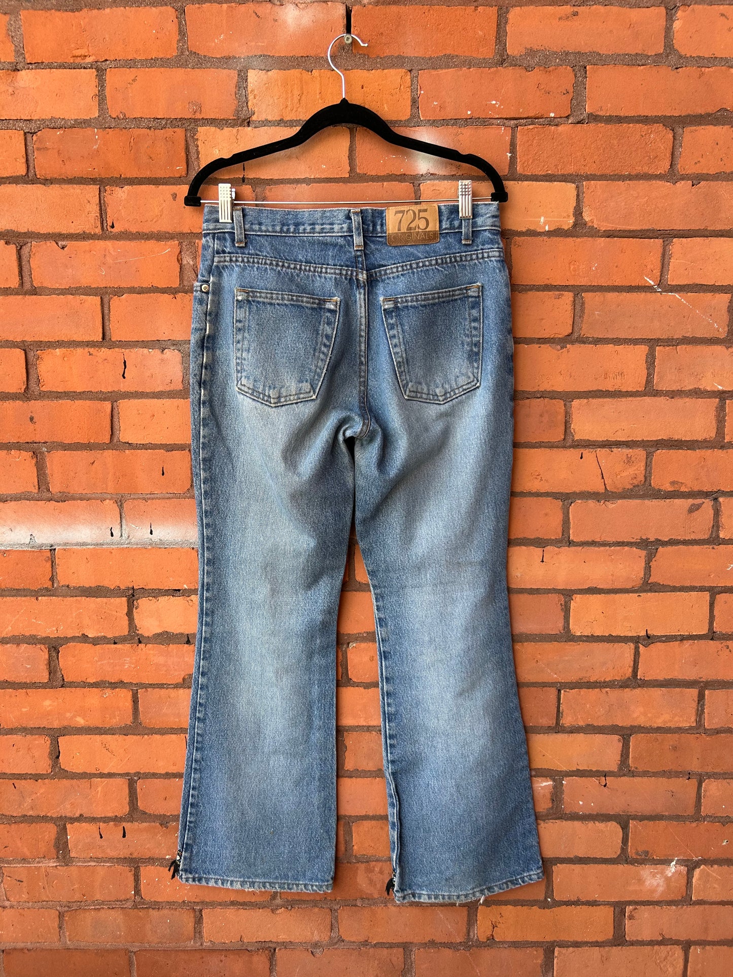 90’s Vintage Fringe Trim Mid Rise Flare Jeans / 32 Waist