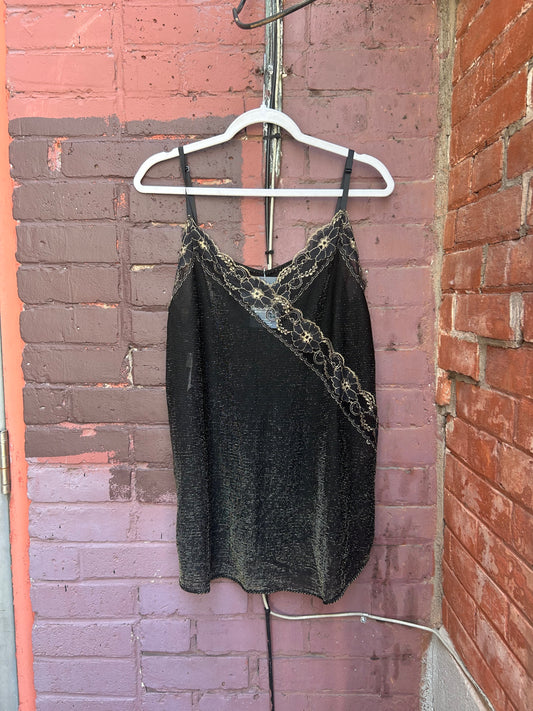 90's Vintage Gold & Black Sparkly Sheer Tank / Size XXL