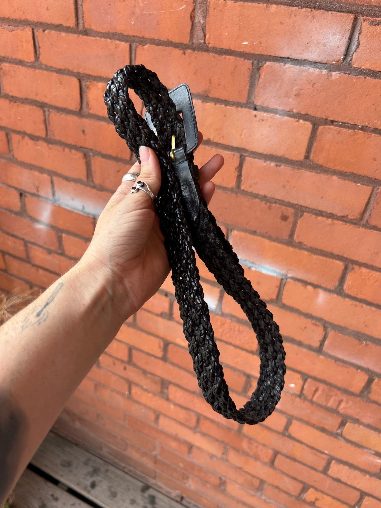 90’s Vintage Black Leather Braided Belt / 26-30 Waist